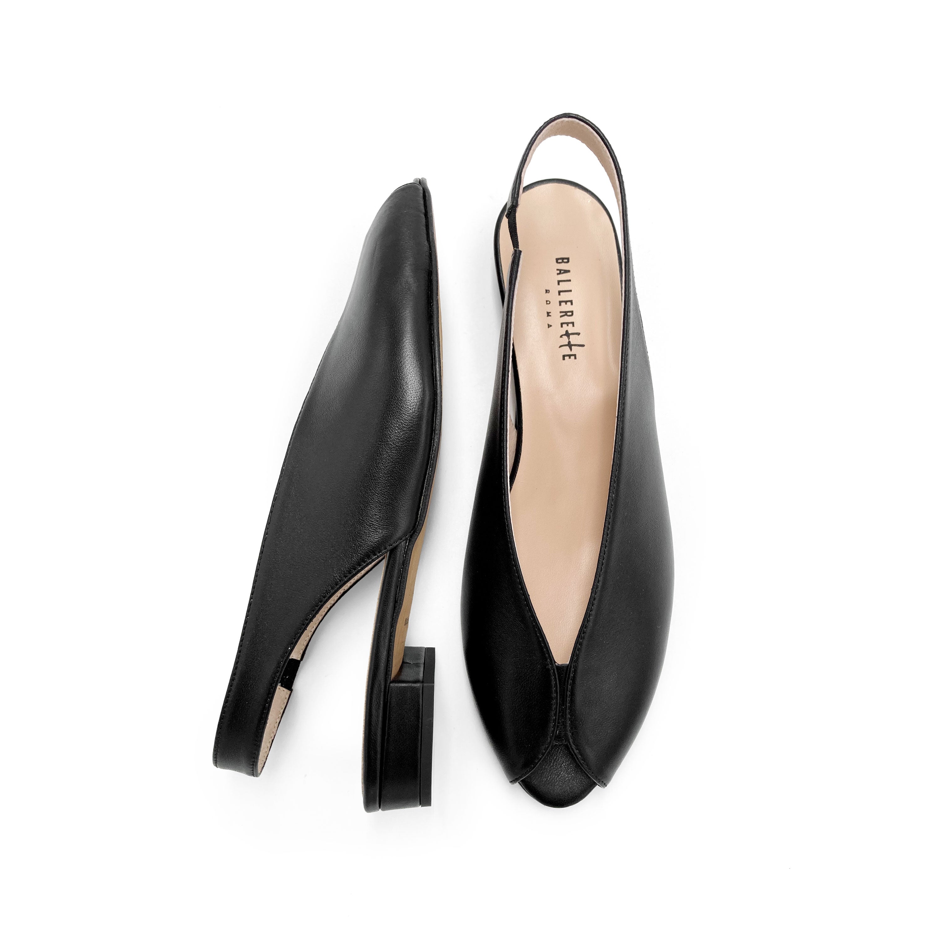 Black leather open-toe slingbacks