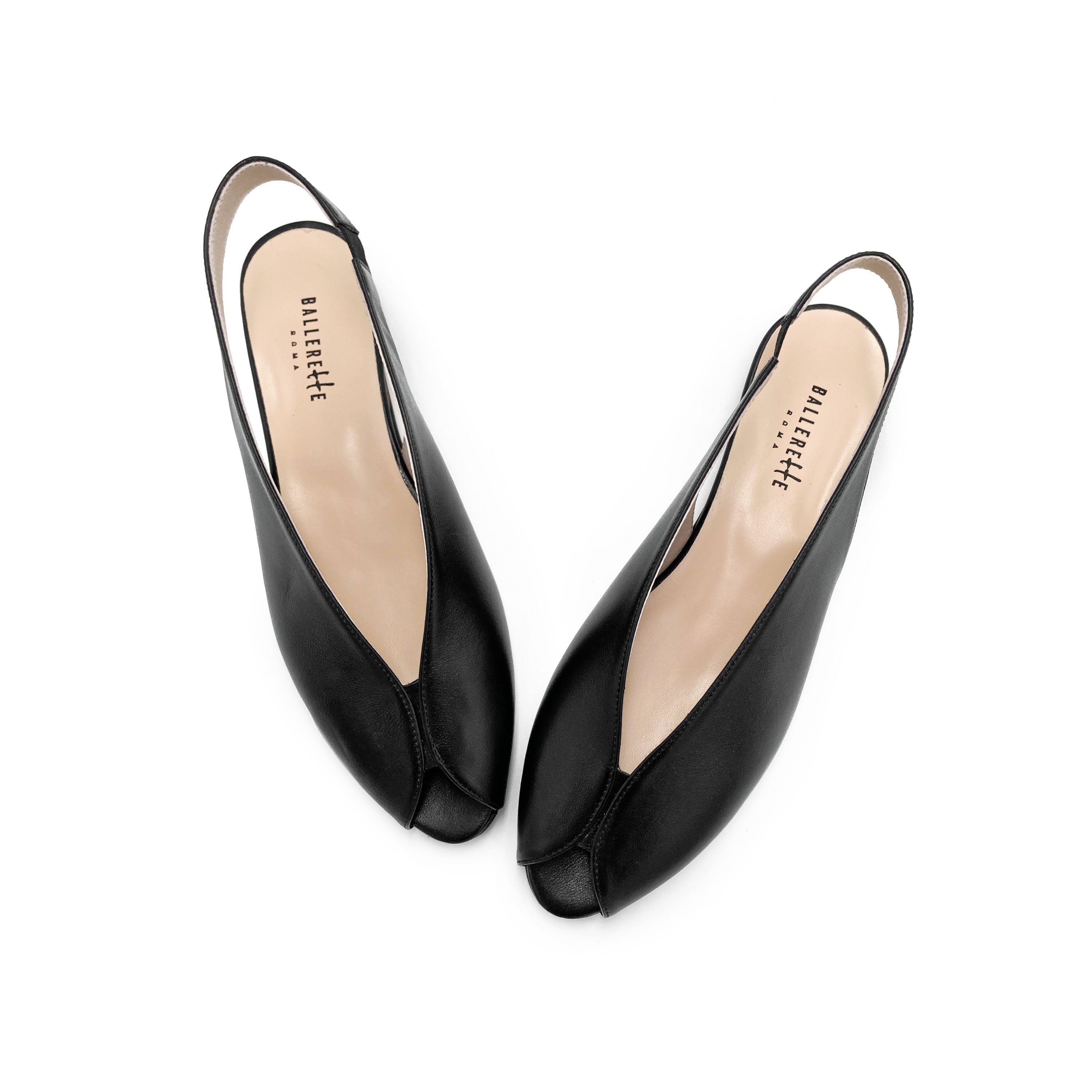 Black leather open-toe slingbacks