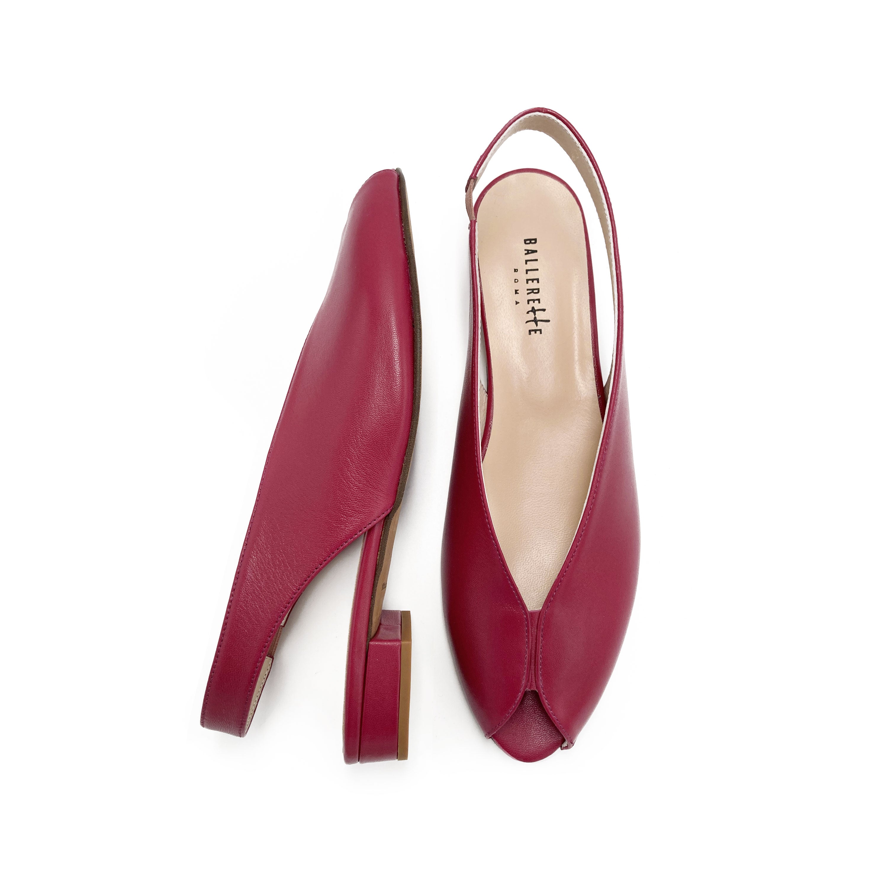 Fuchsia leather open-toe slingbacks