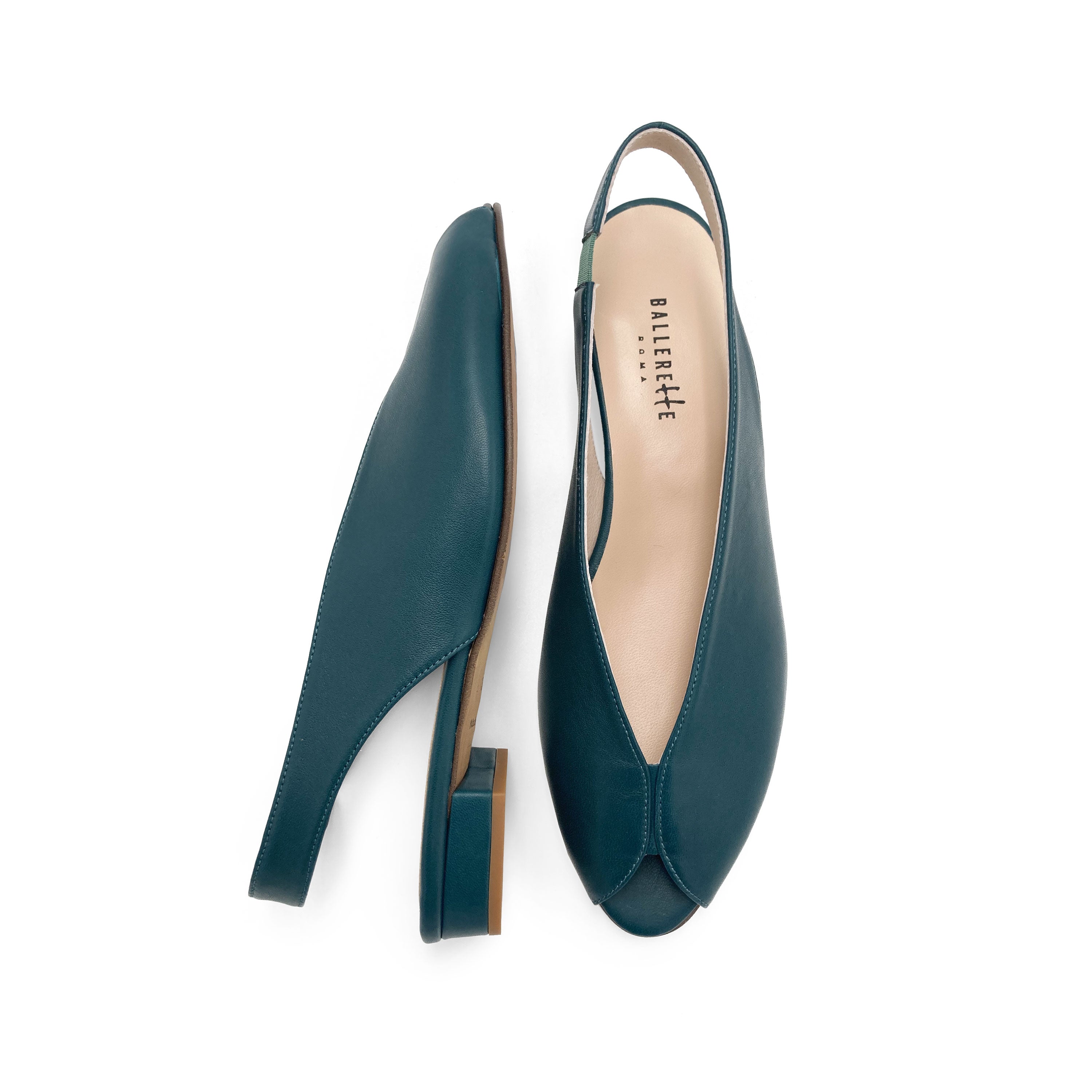 Petrol blue leather open-toe slingbacks
