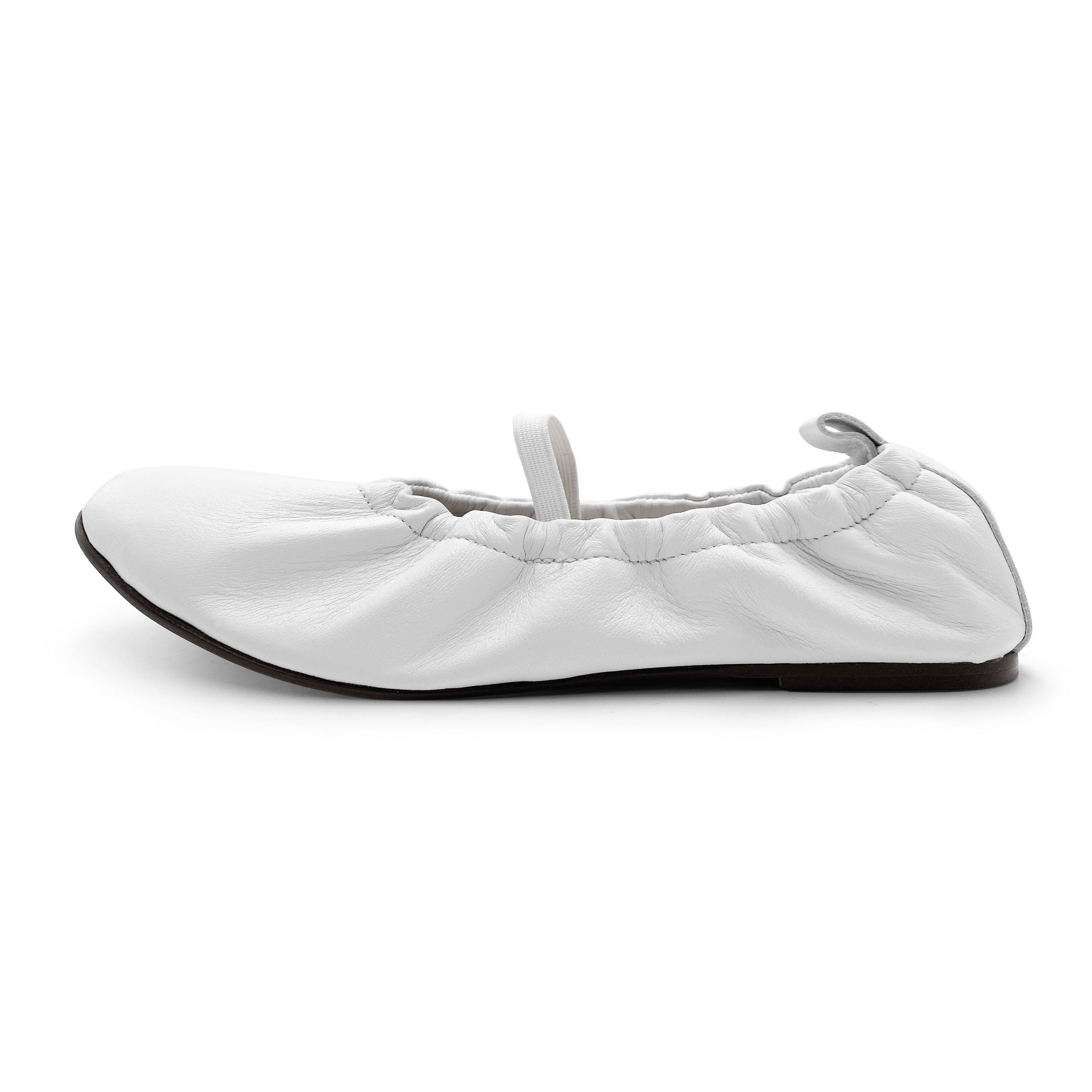 White leather glove ballet flats with elastic strap