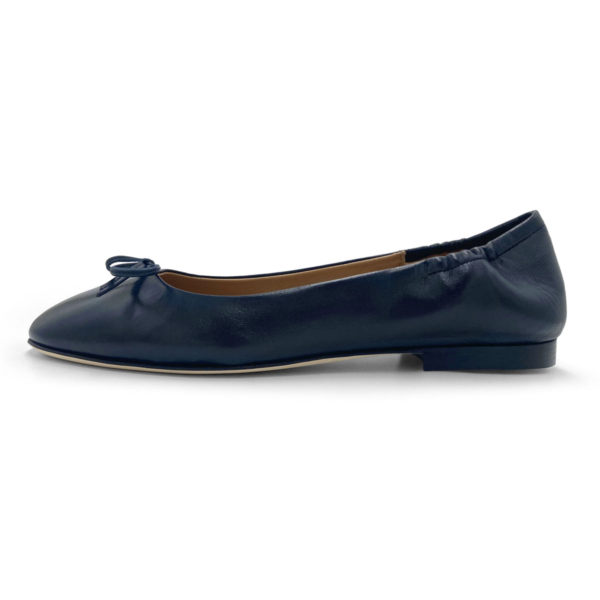 Blue leather ballet flats with sacchetto construction