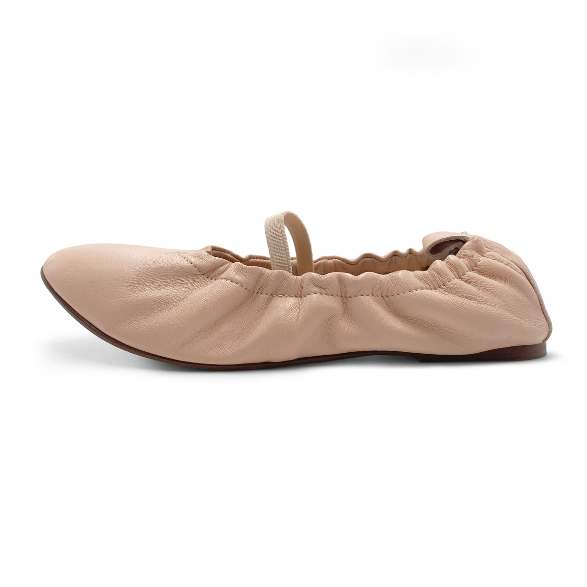 Glove ballet flats in powder pink leather with elastic strap