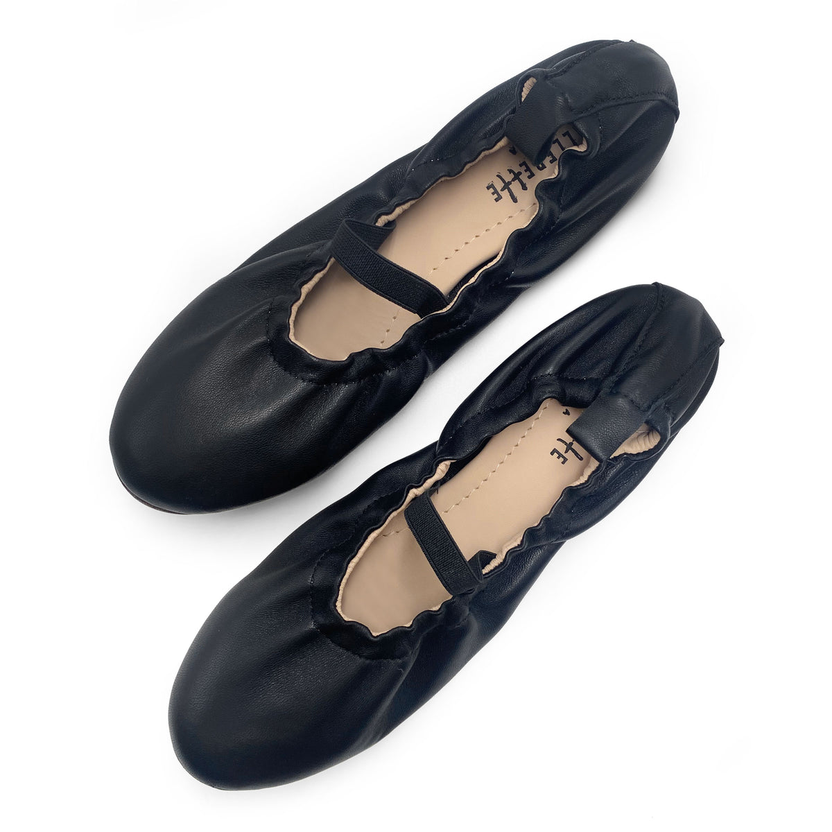 Ballerines montantes en cuir noir à bride élastique
