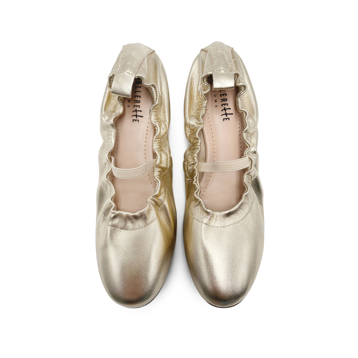 Bailarinas elástica doradas en piel y tira elástica