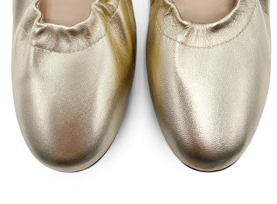 Bailarinas elástica doradas en piel y tira elástica