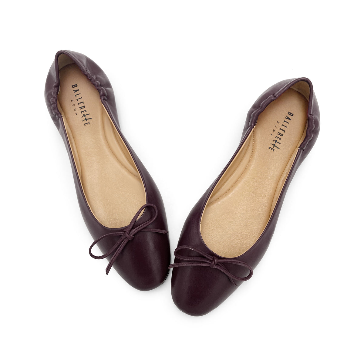 Ballerines bordeaux en cuir à cousu sacchetto