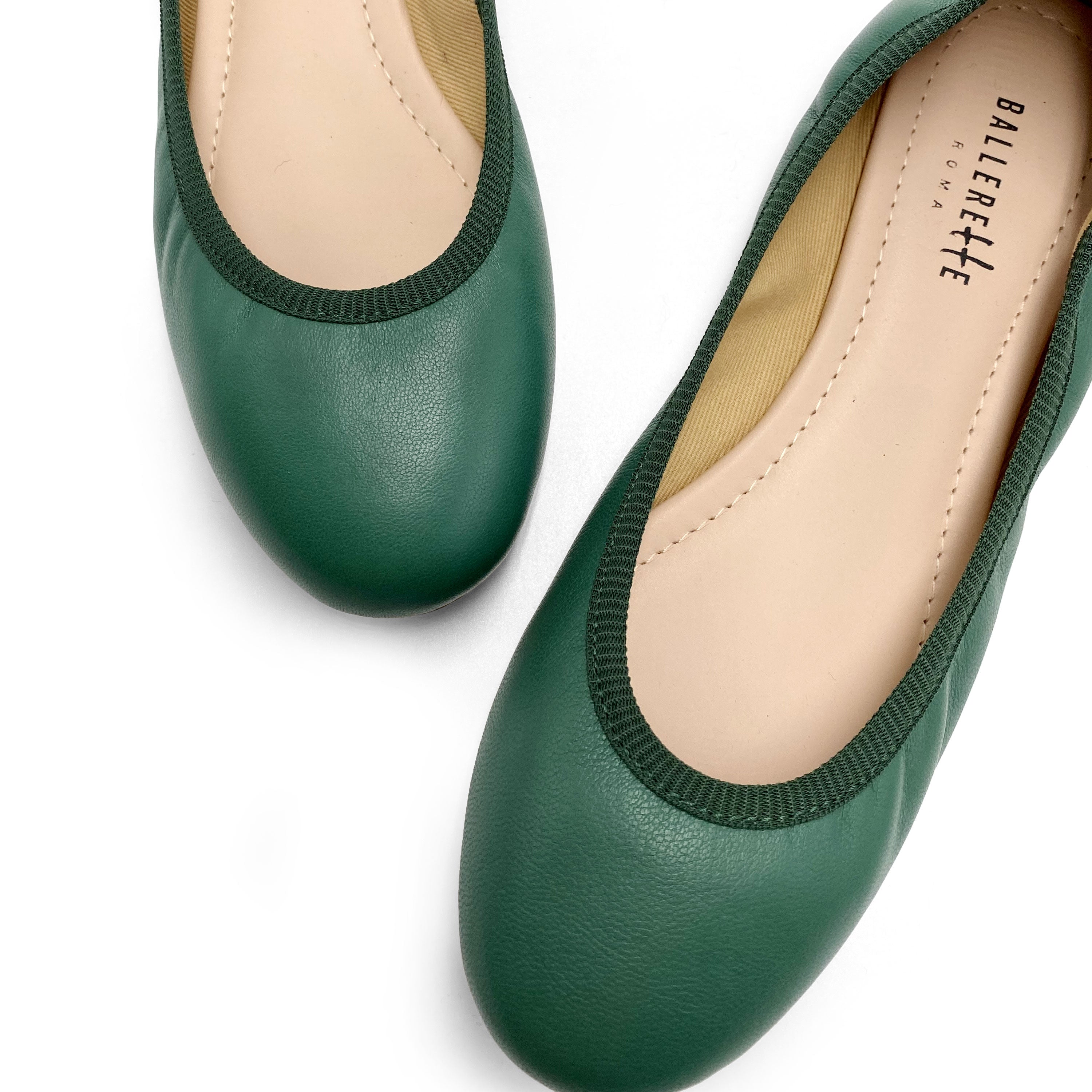 Ballerines à élastique en cuir vert