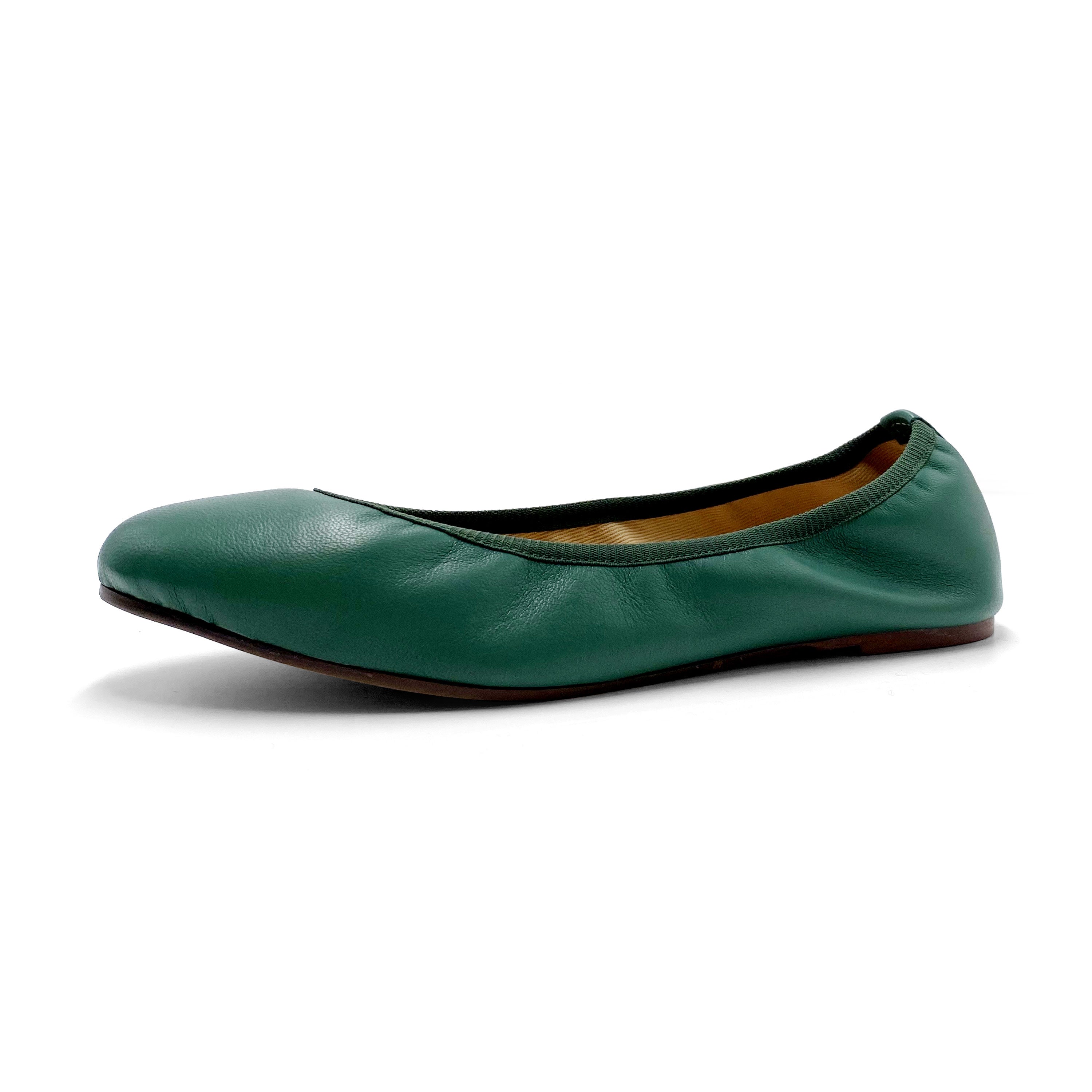 Ballerines à élastique en cuir vert