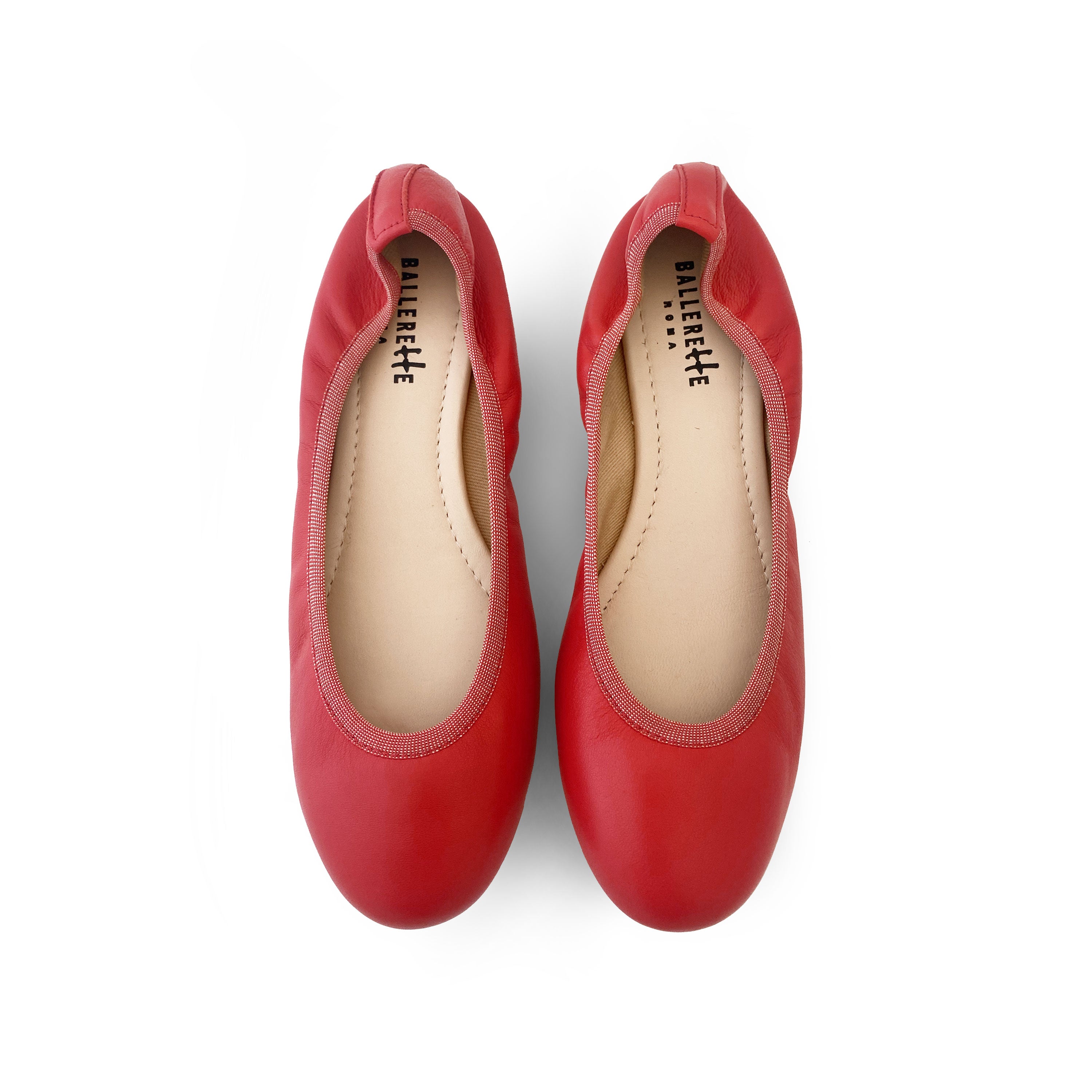 Coral red ballet flats with elastic