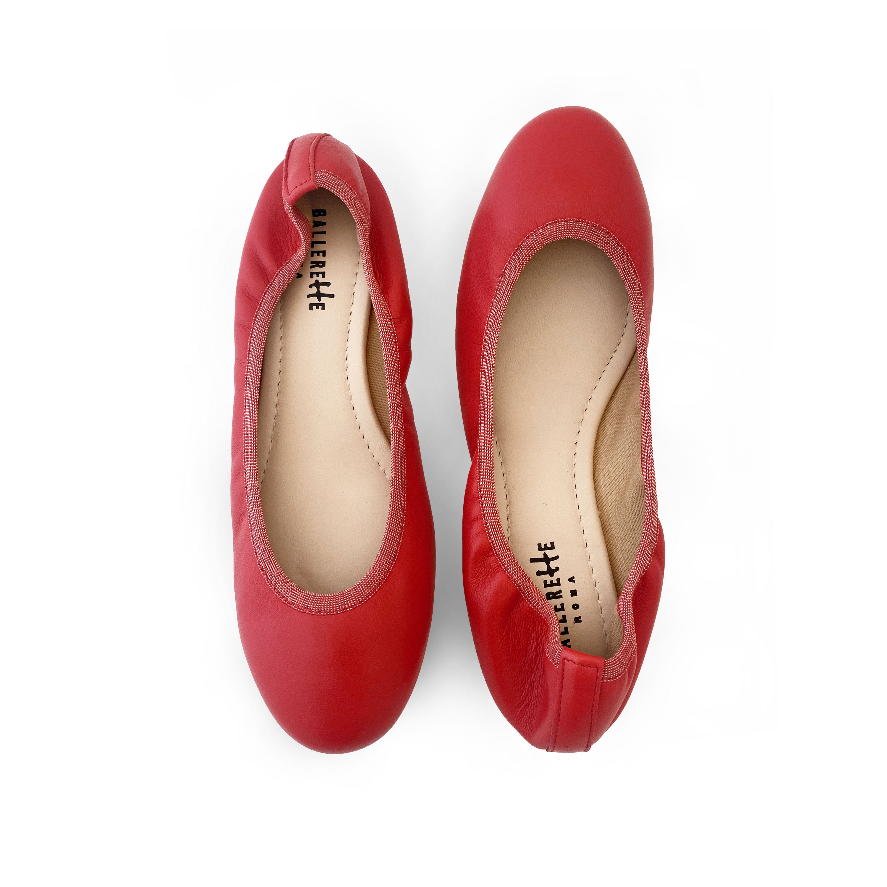 Coral red ballet flats with elastic
