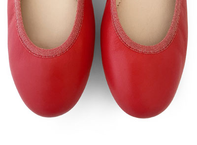 Korallenrote Leder Ballerinas mit Gummizug