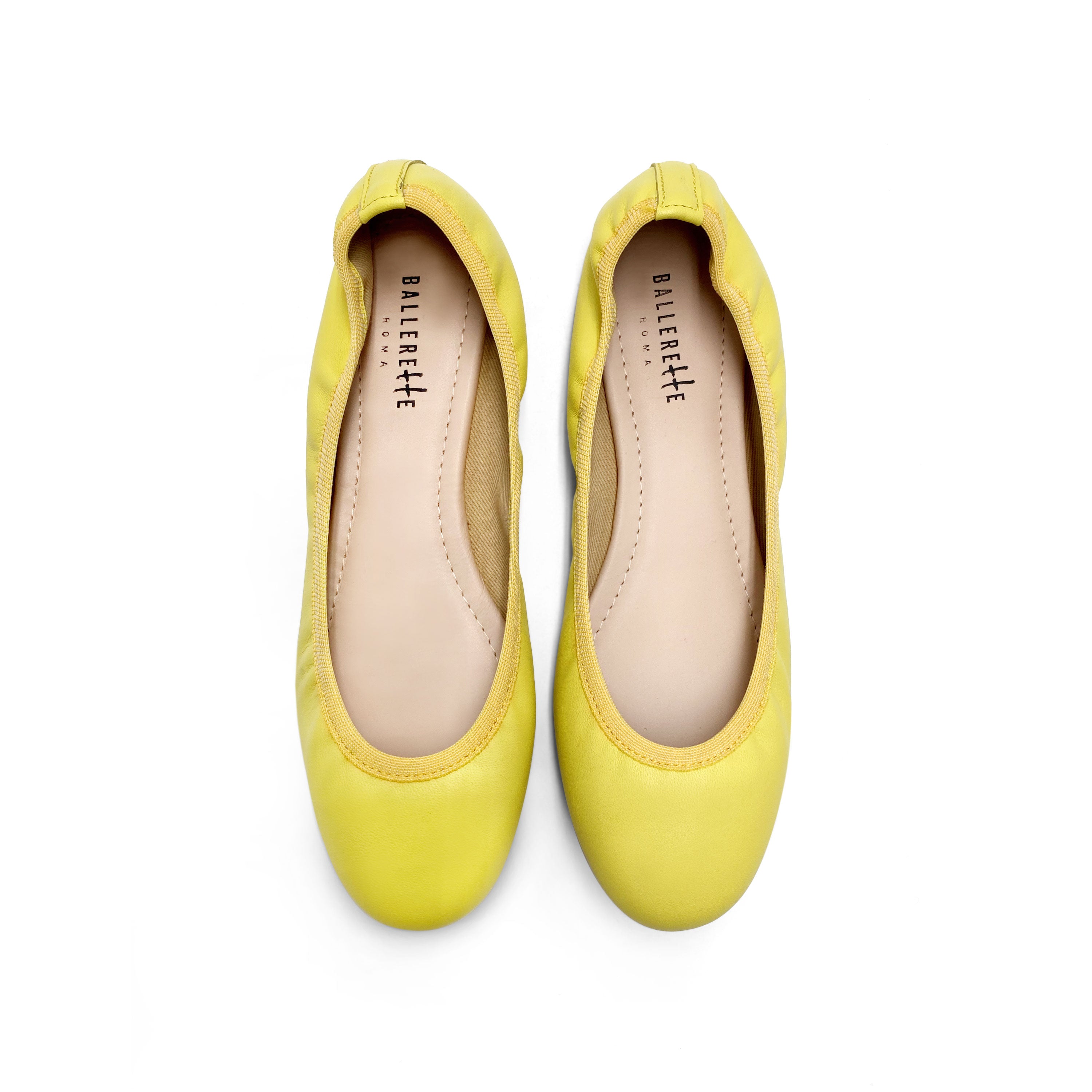 Ballerinas with elastic in lemon yellow leather