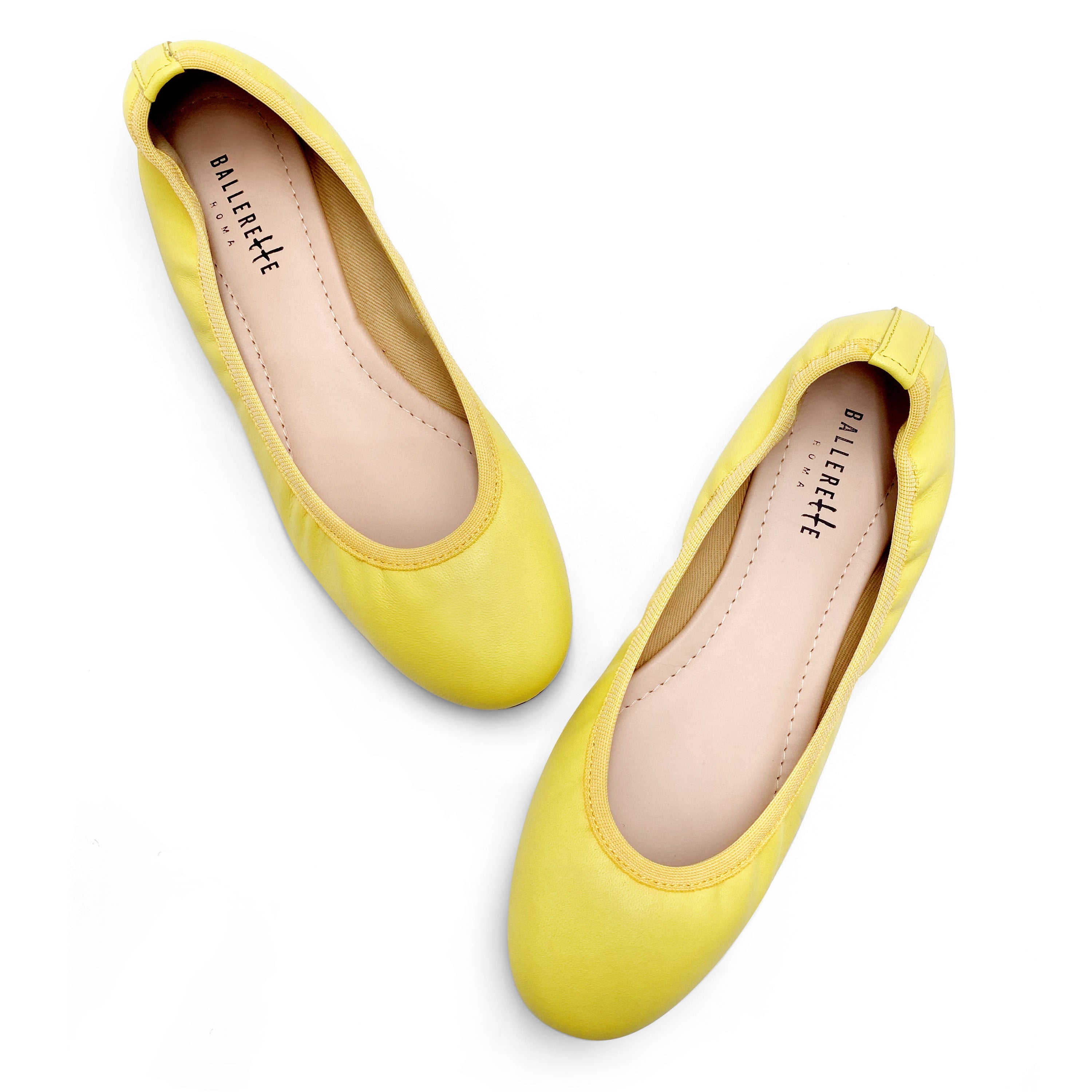 Ballerinas with elastic in lemon yellow leather