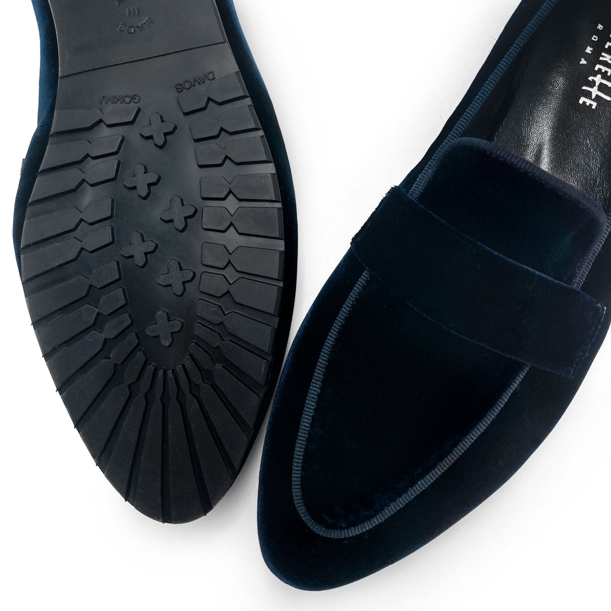 Elegante Damen-Mokassins aus blauem Samt