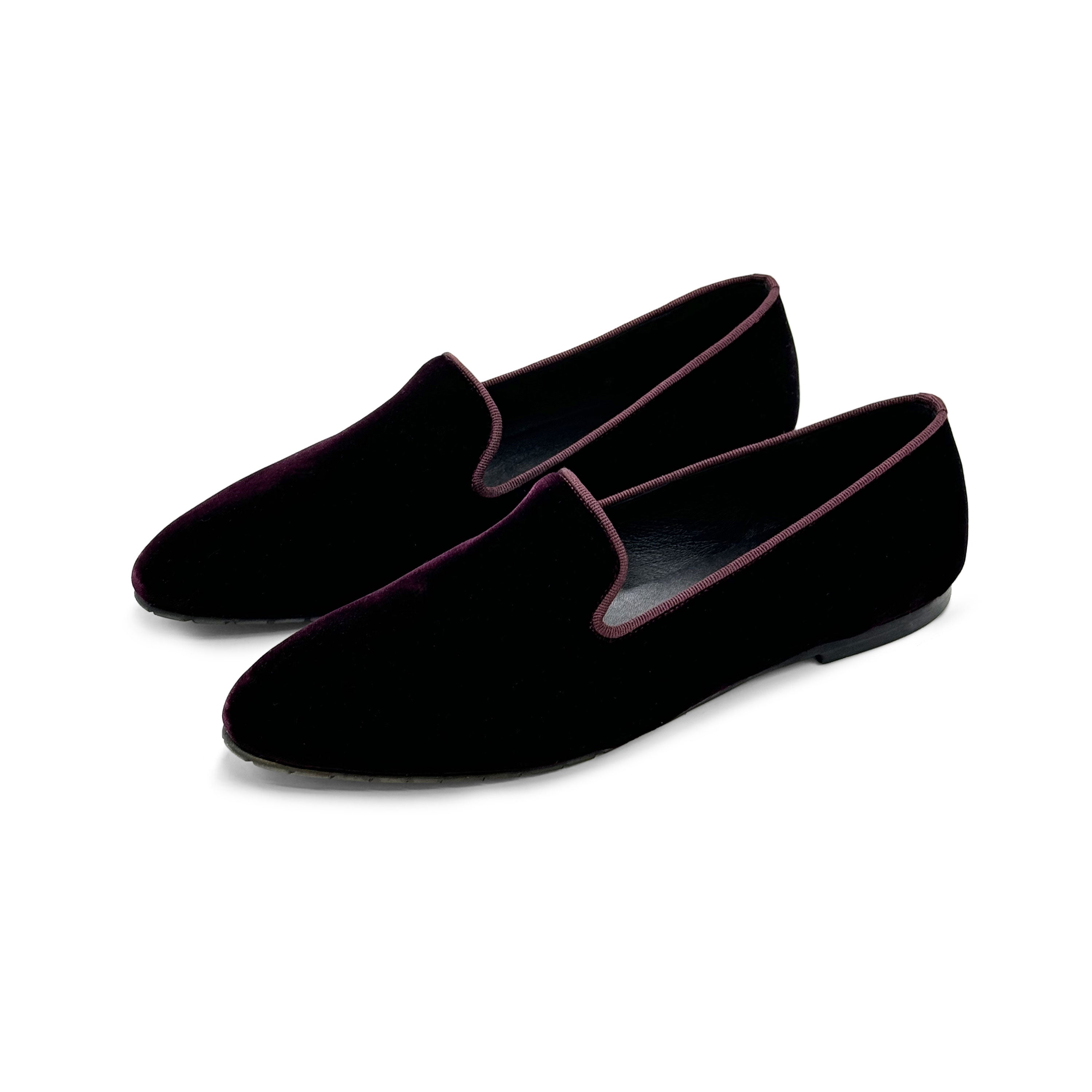 Slippers femme en velours bordeaux
