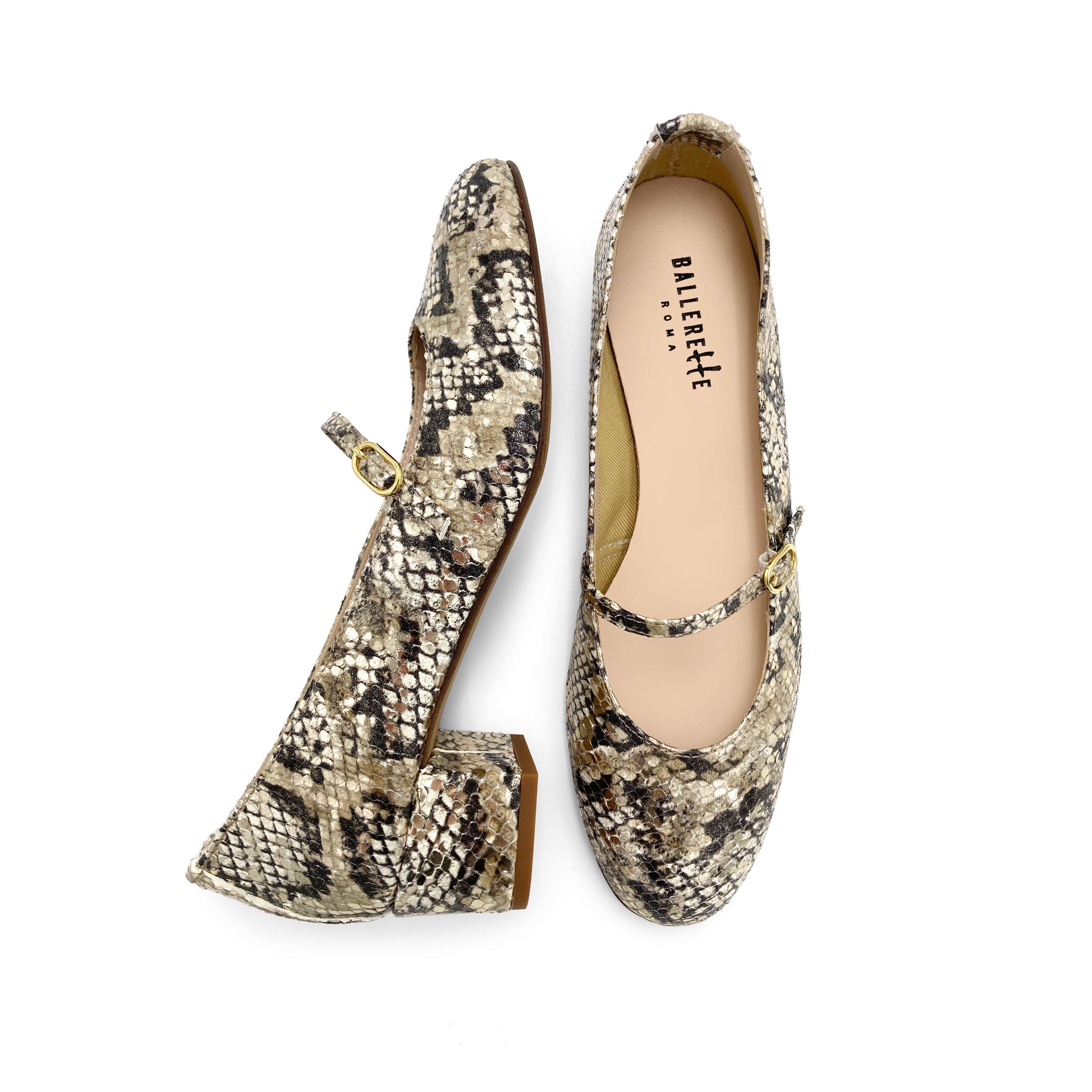 Ballerines Mary Jane en cuir imprimé python avec bride et talon haut