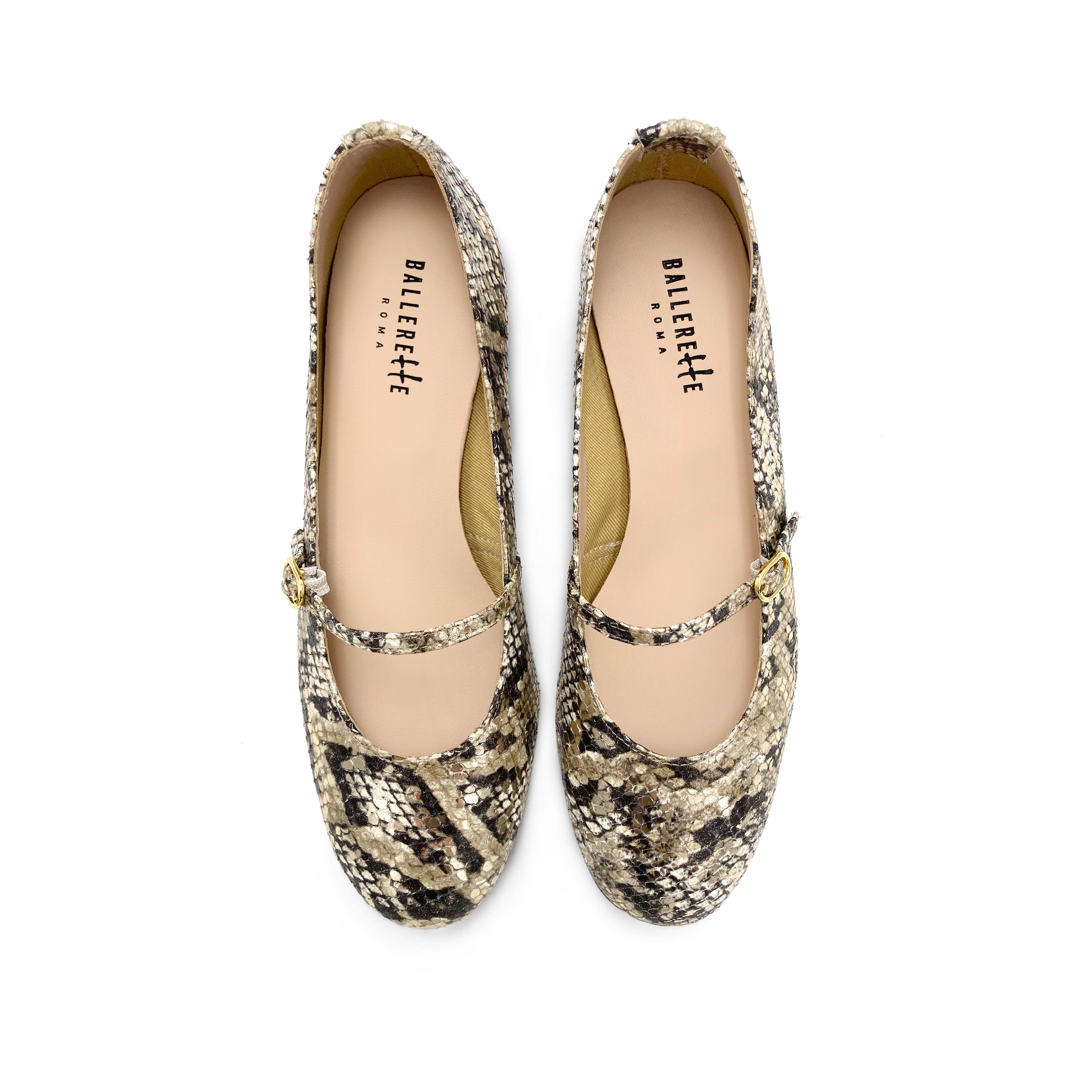 Ballerines Mary Jane en cuir imprimé python avec bride et talon haut