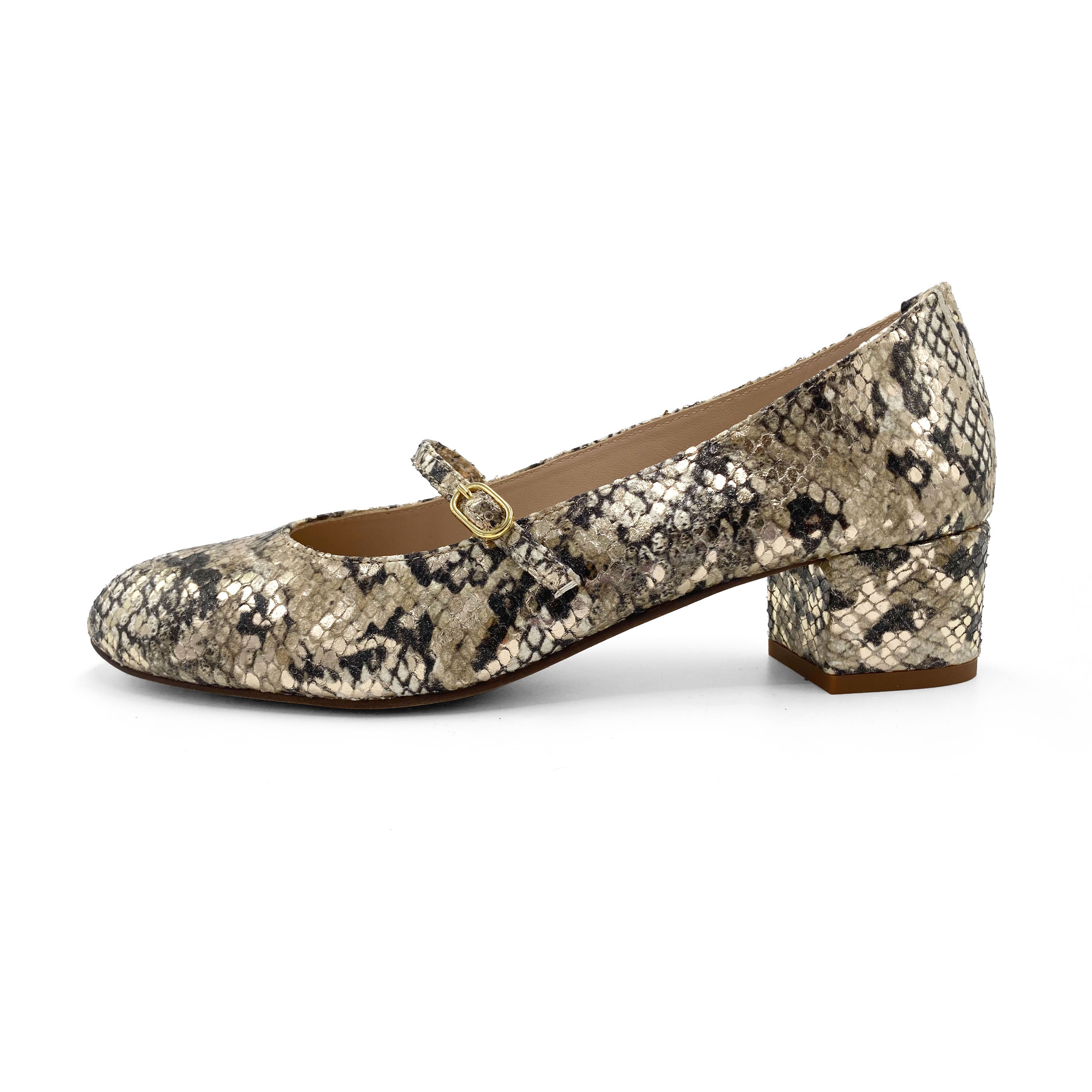 Ballerines Mary Jane en cuir imprimé python avec bride et talon haut