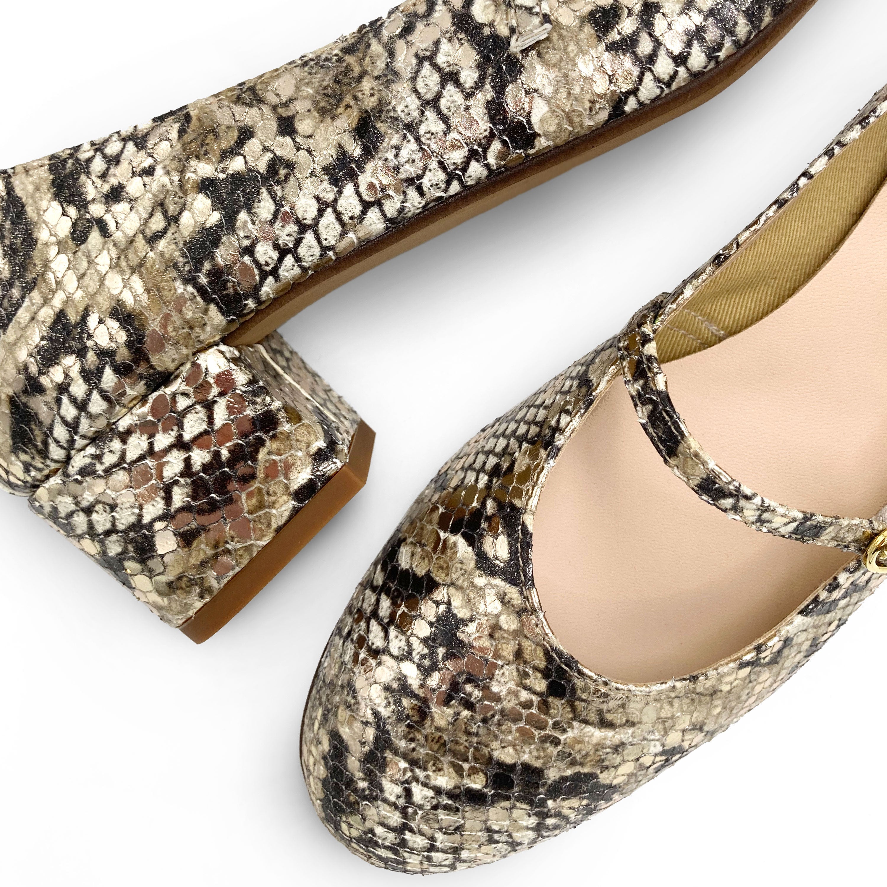 Ballerines Mary Jane en cuir imprimé python avec bride et talon haut