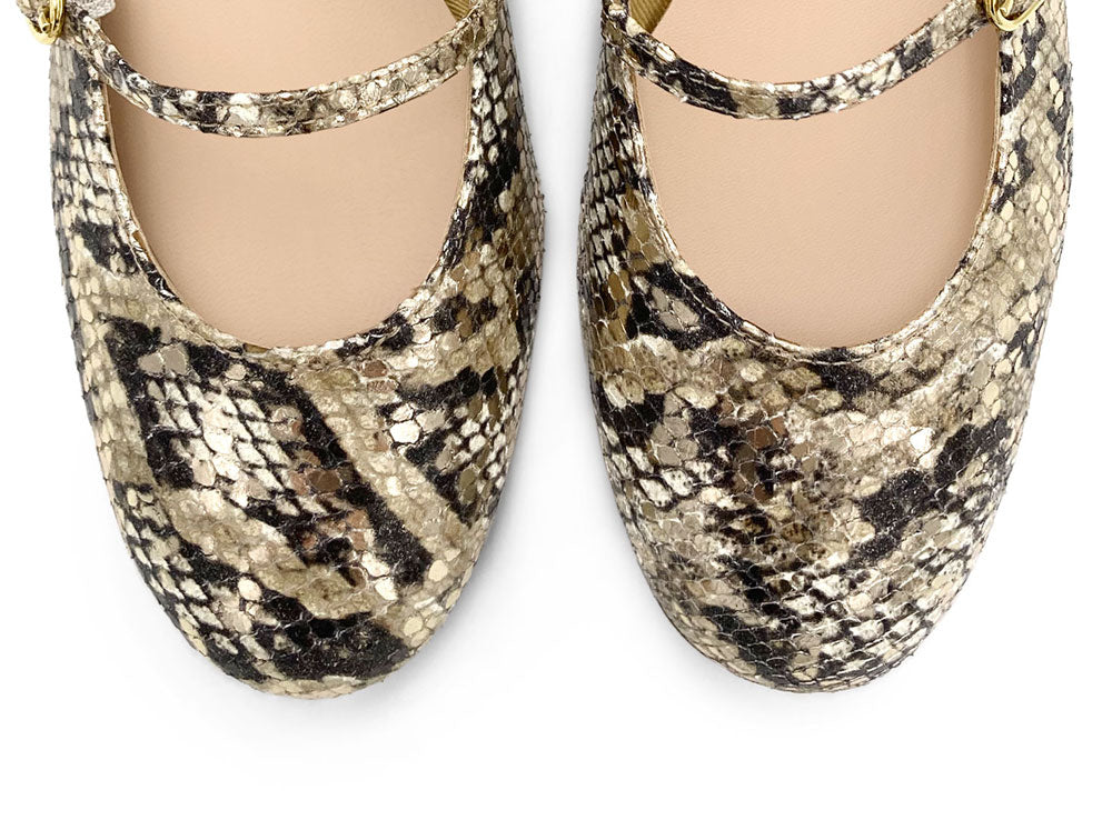 Ballerines Mary Jane en cuir imprimé python avec bride et talon haut