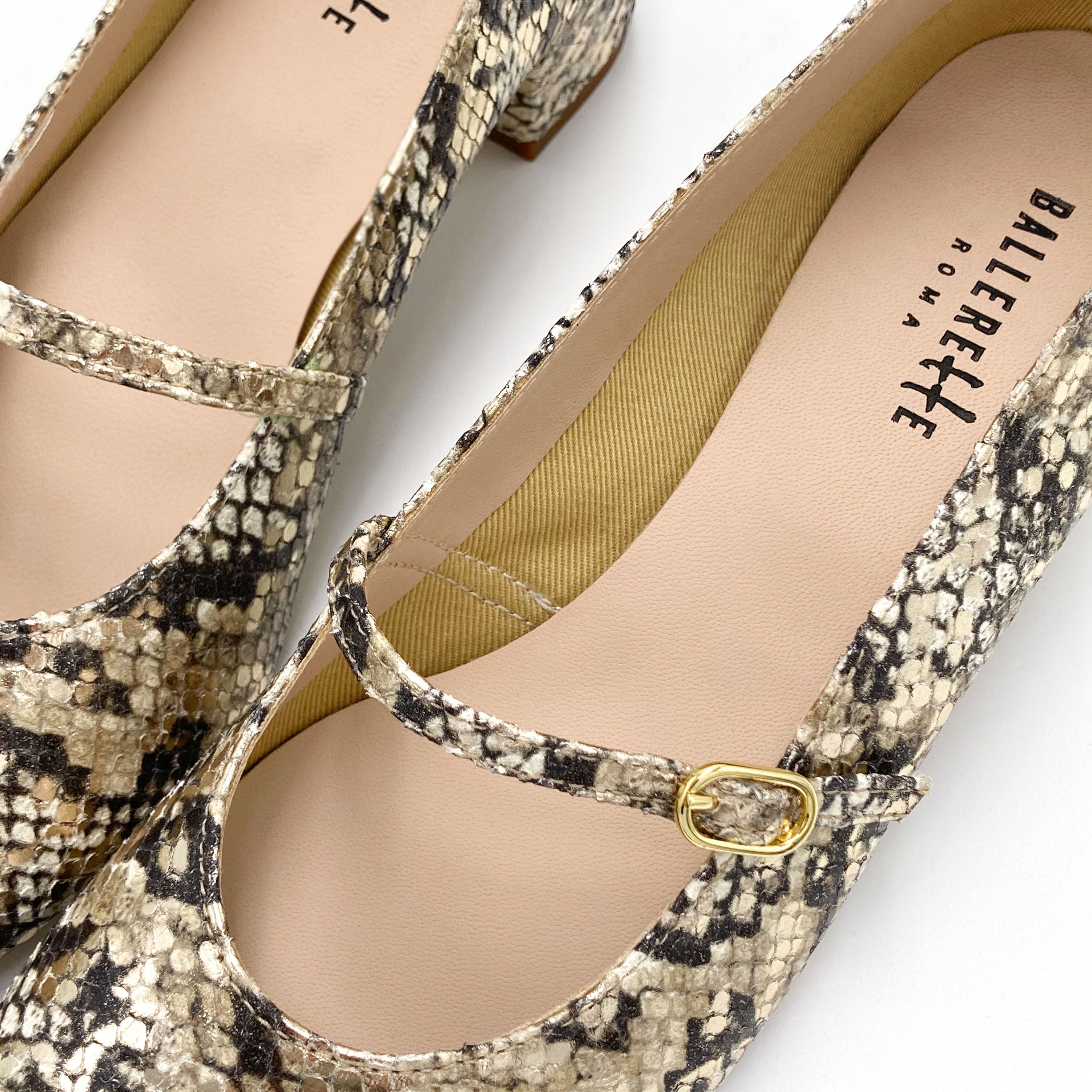 Ballerines Mary Jane en cuir imprimé python avec bride et talon haut