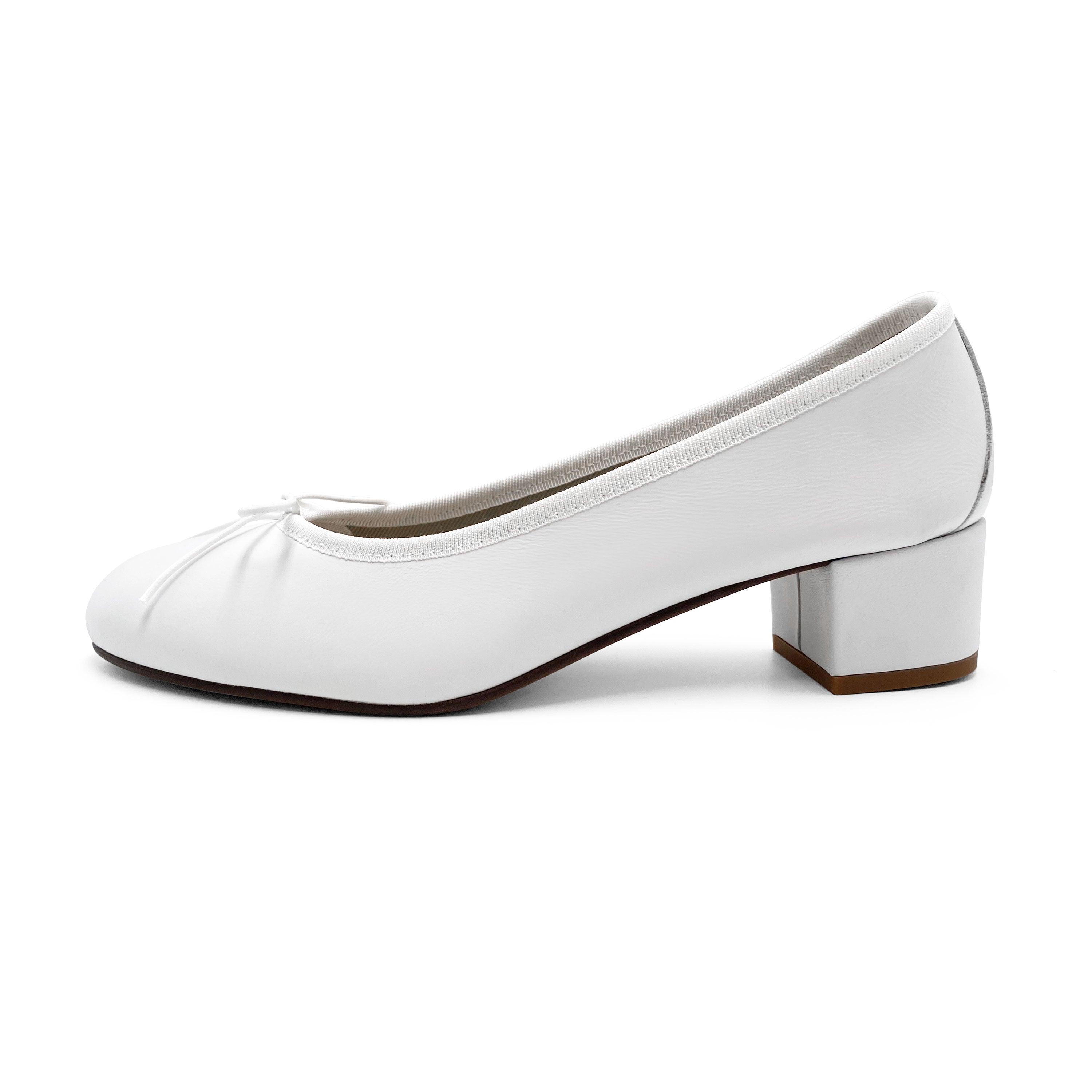 White leather ballet flats with heel