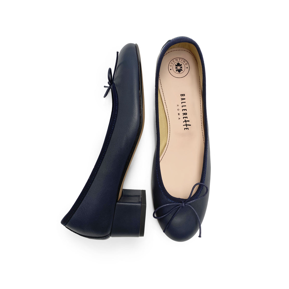 Ballerine in pelle blu con tacco alto