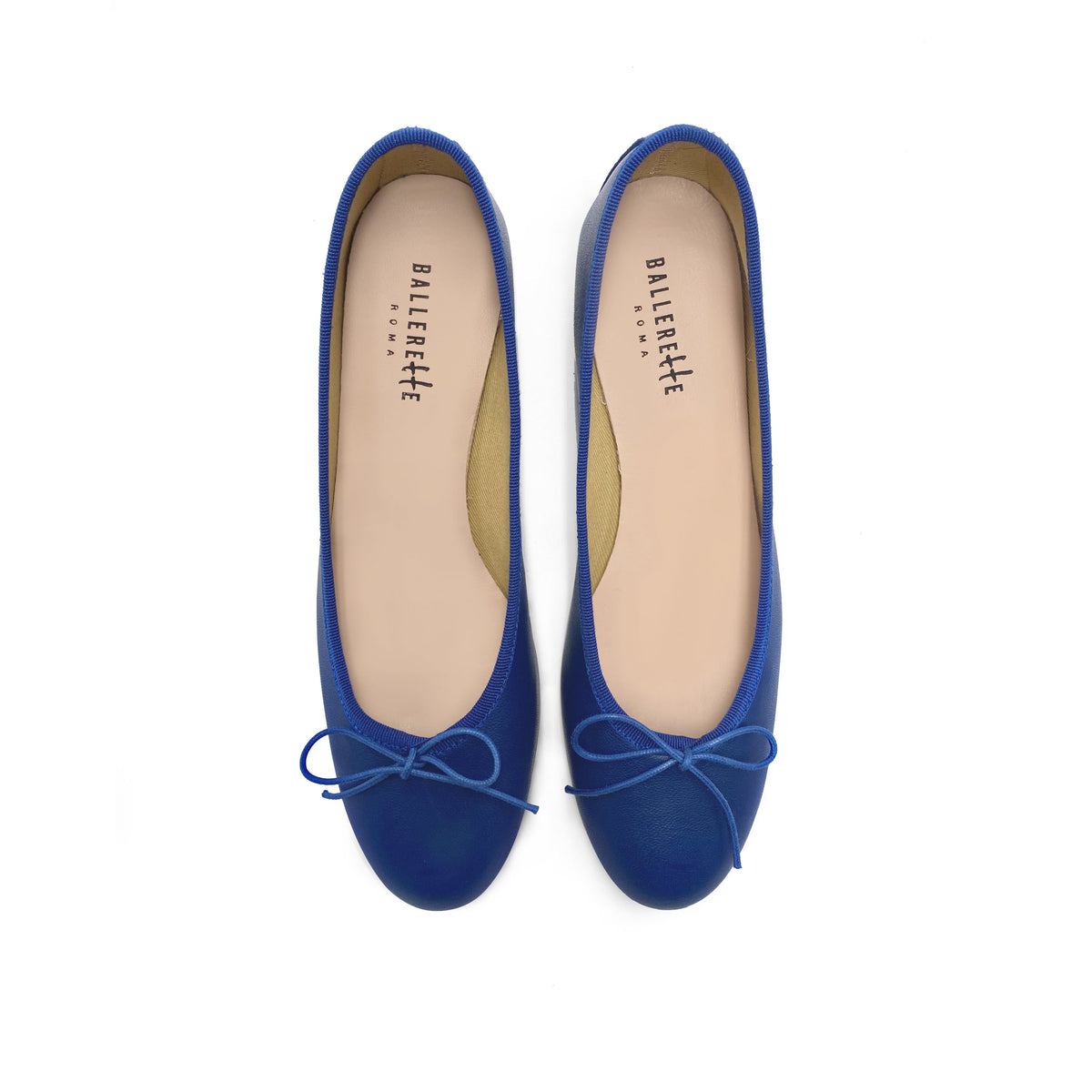 Königsblaue Lederballerinas mit hohem Absatz