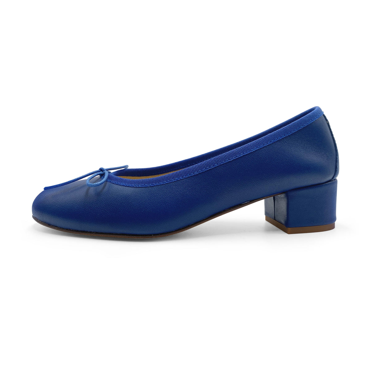 Königsblaue Lederballerinas mit hohem Absatz