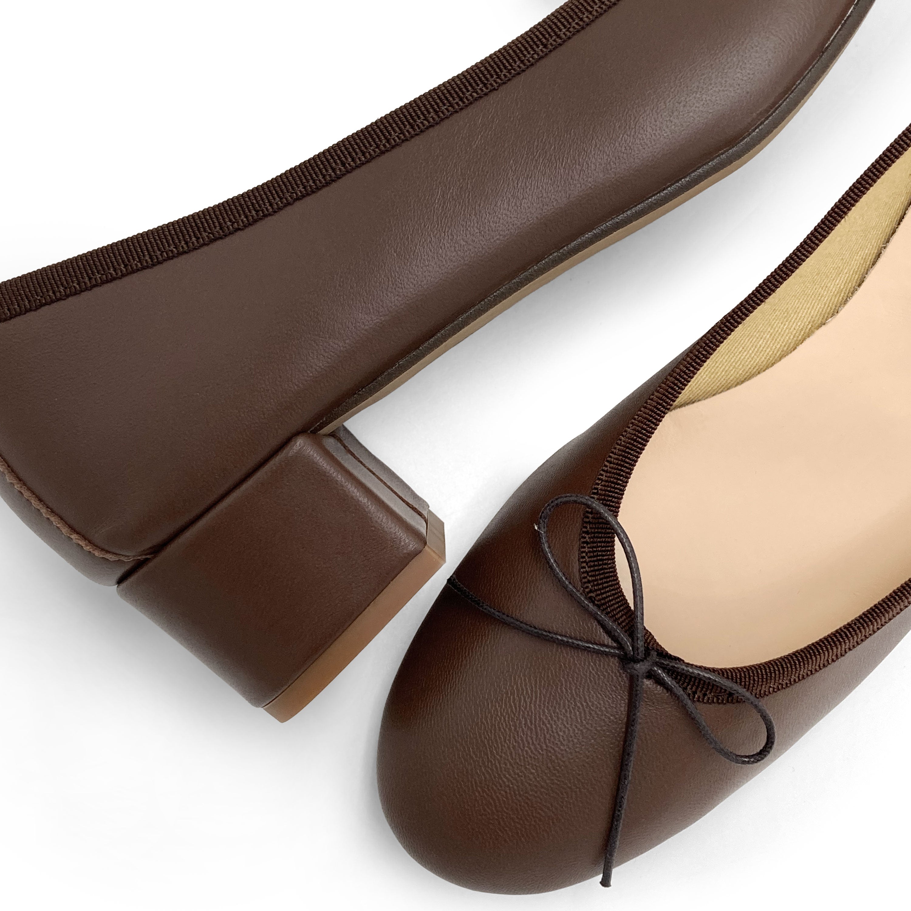 Dark brown leather ballet flats with heel