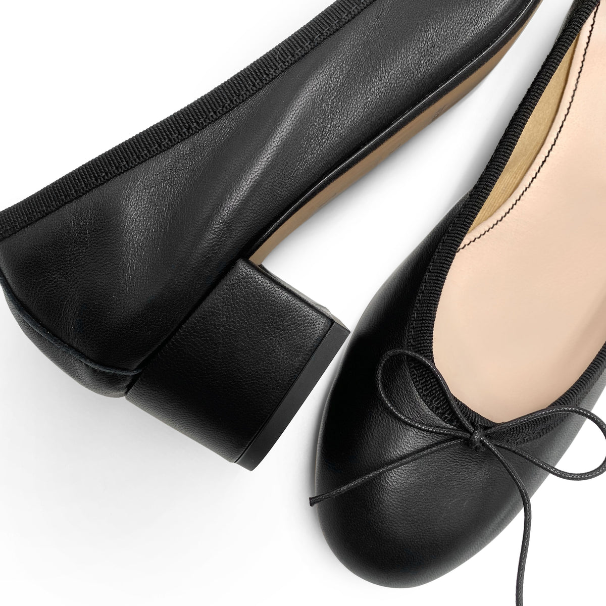Black leather ballet flats with heel