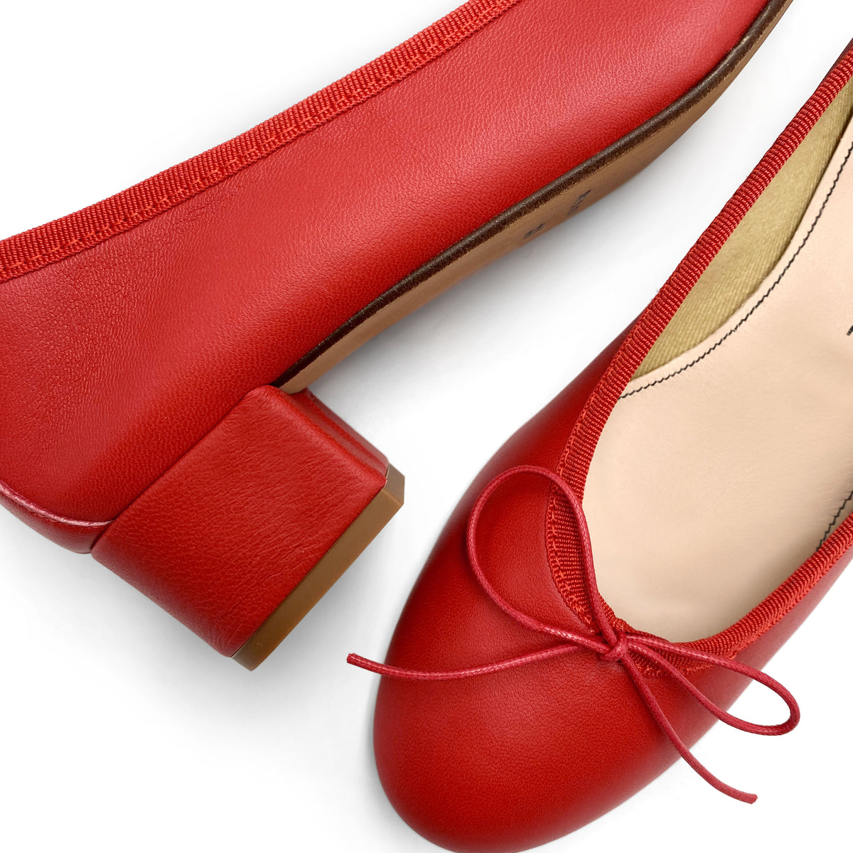 Red leather ballet flats with heel