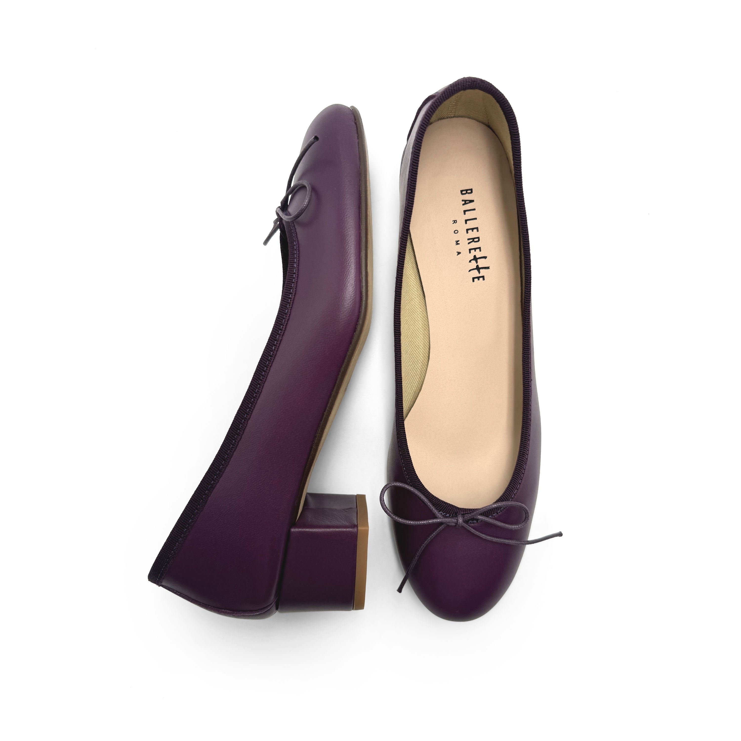 Ballerines en cuir violette à talon haut