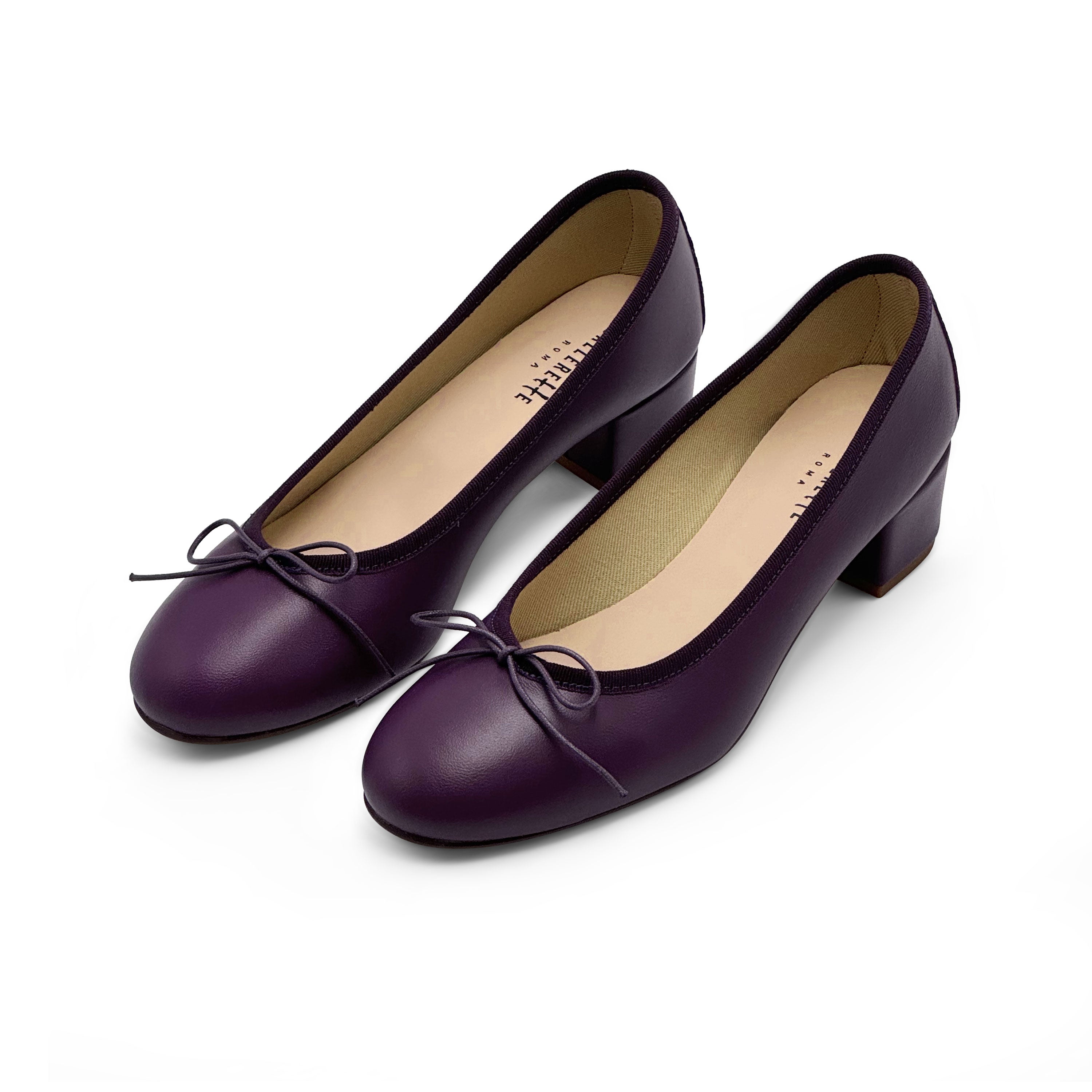 Ballerines en cuir violette à talon haut