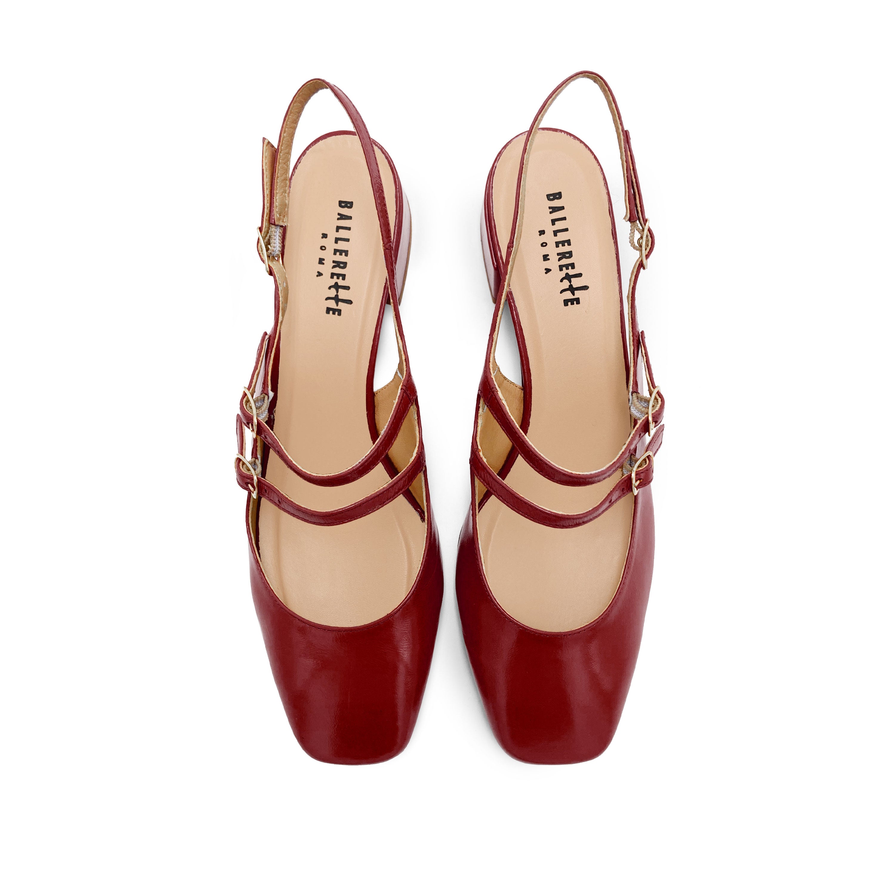 Ballerine slingback rosse in pelle lucida con tacco