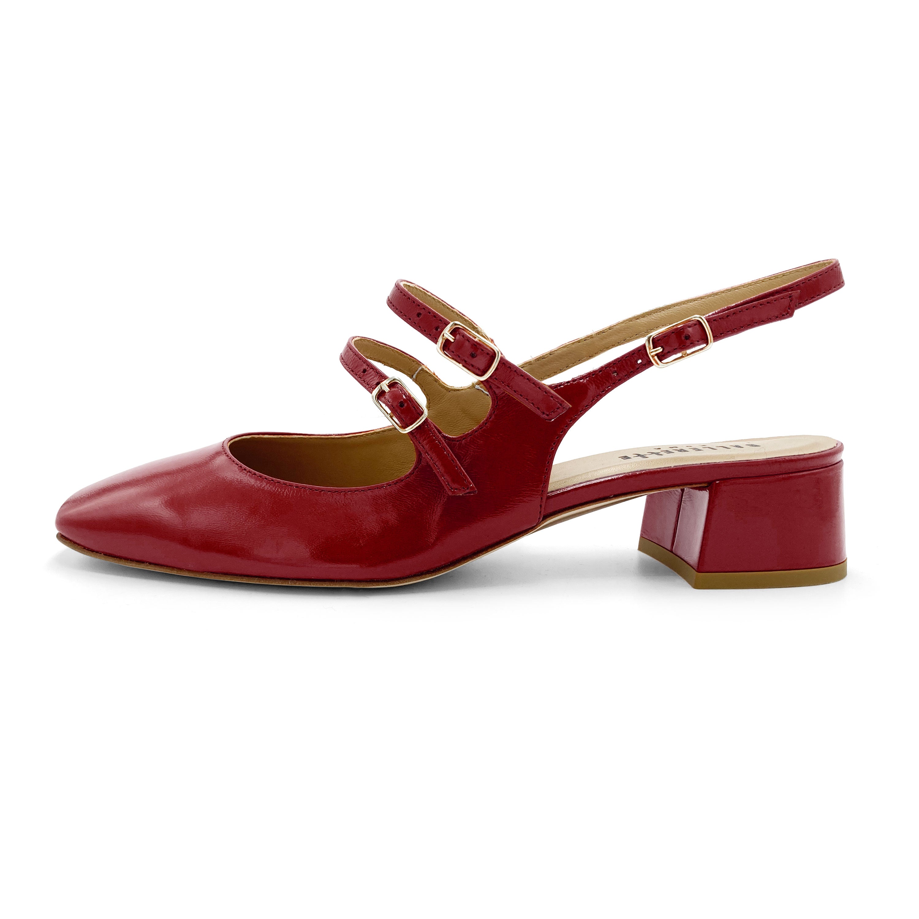 Ballerine slingback rosse in pelle lucida con tacco