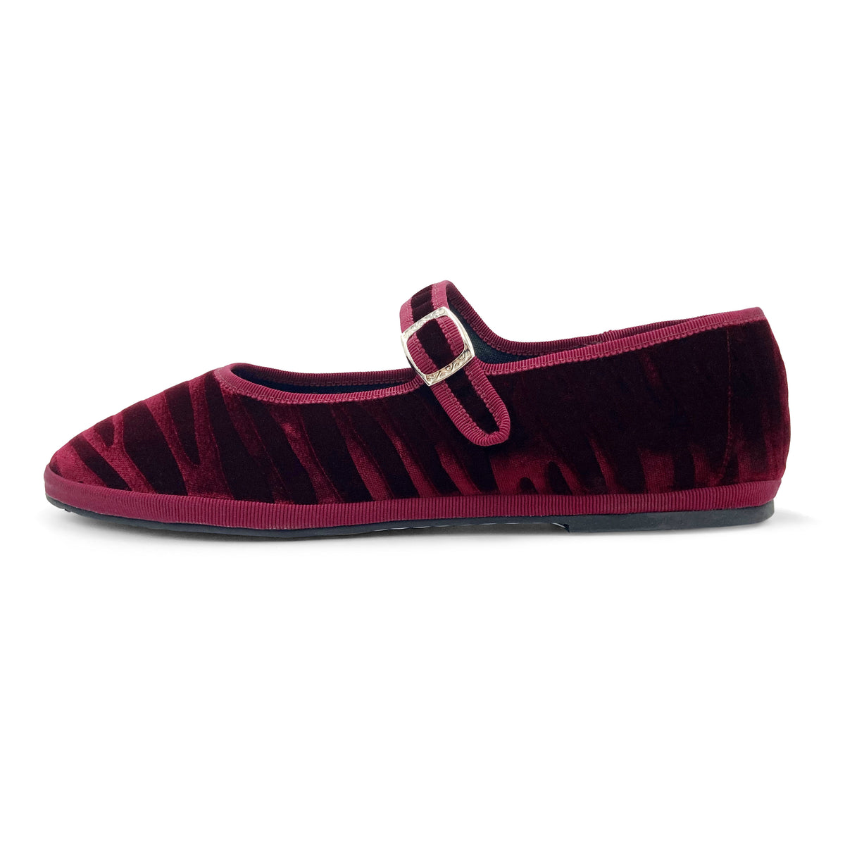 Bordeaux zebra-print velvet Mary Jane Friulane ballet flats
