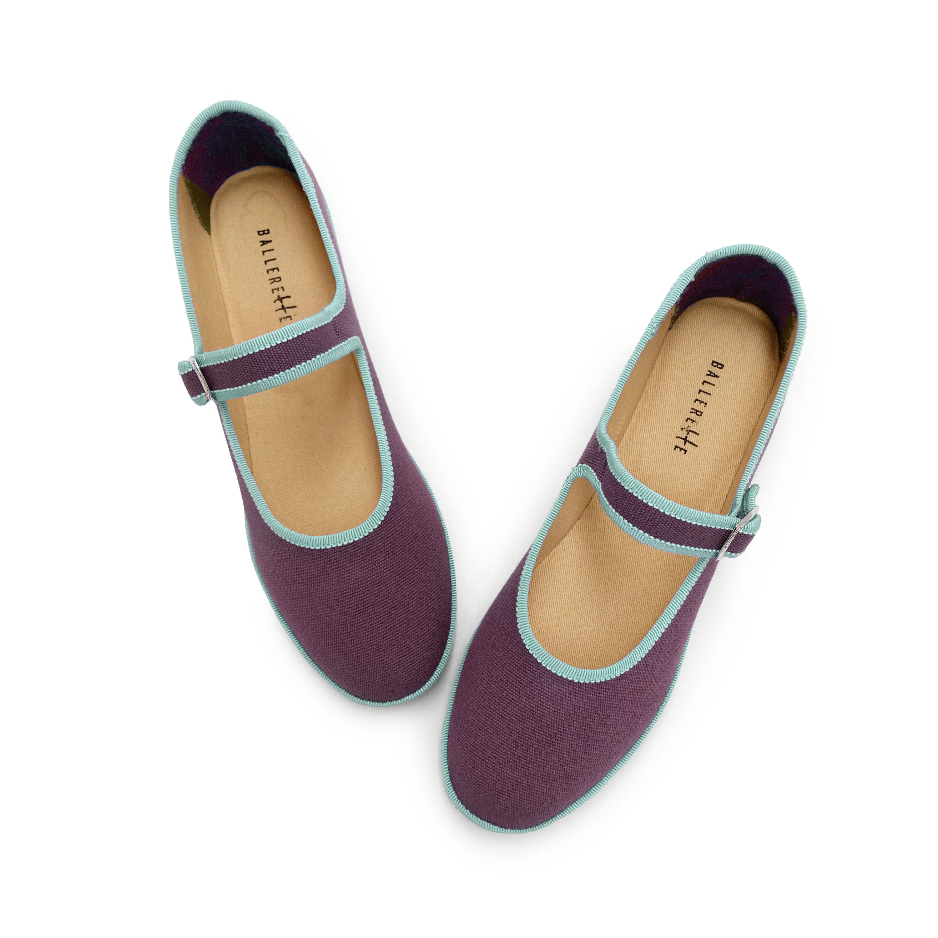 Purple Cotton Mary Jane Friulane with Light Blue Details