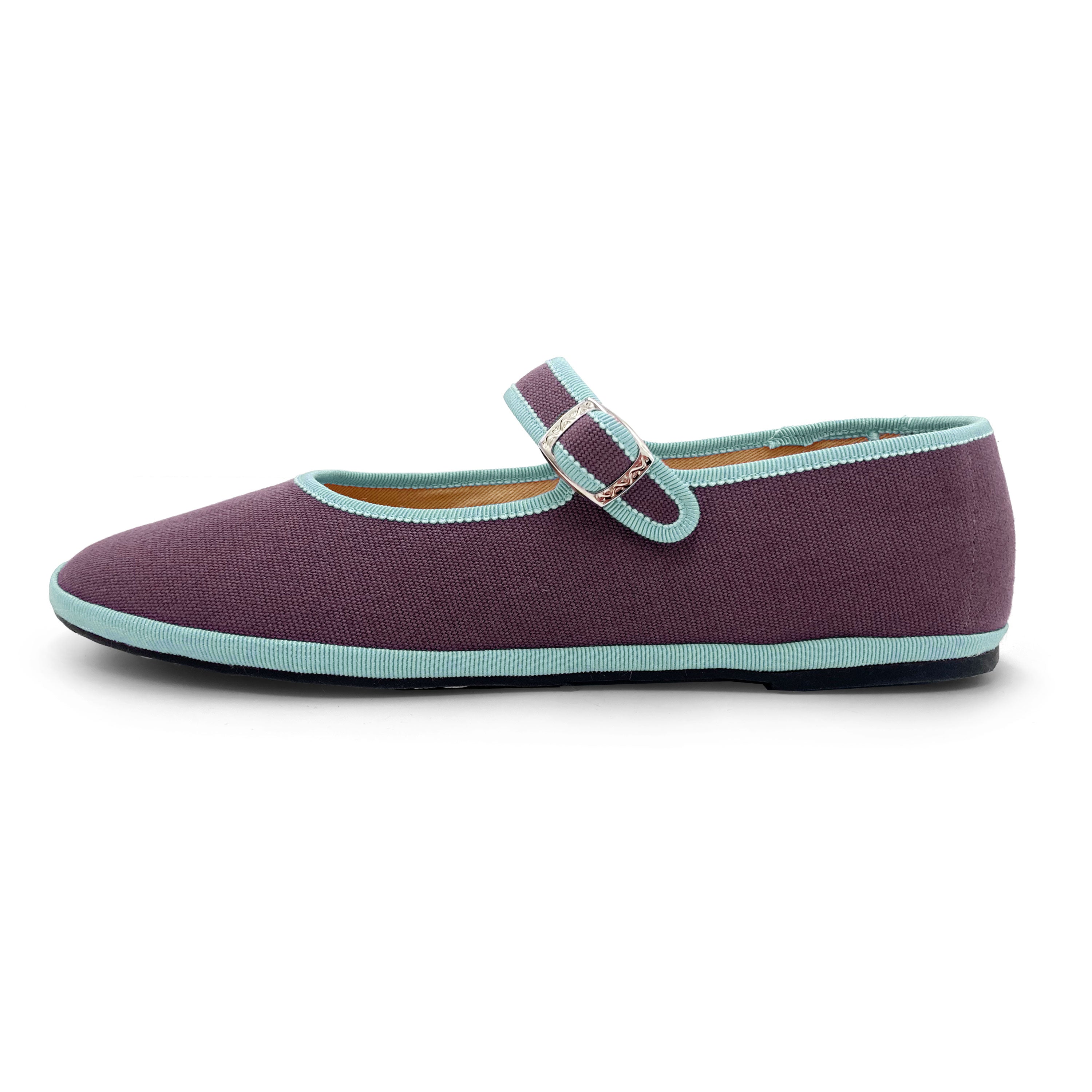 Purple Cotton Mary Jane Friulane with Light Blue Details