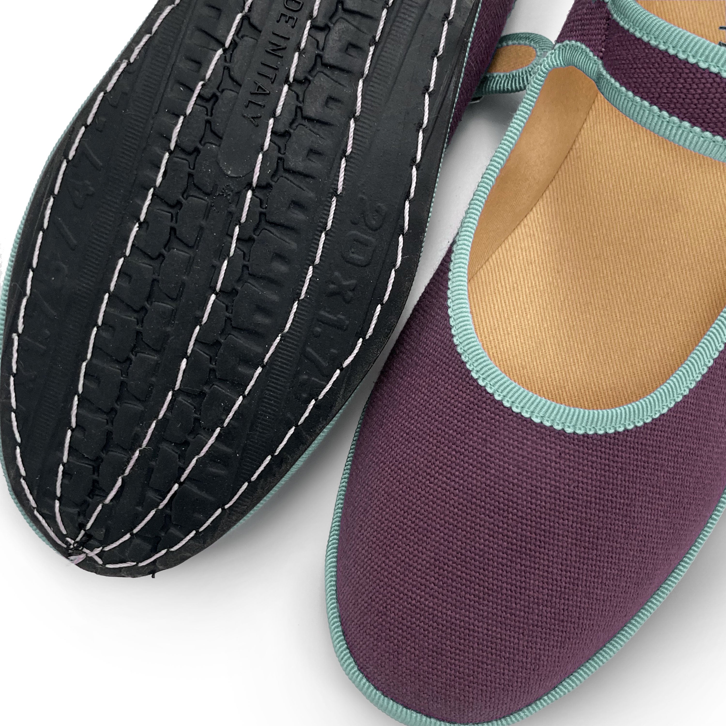 Purple Cotton Mary Jane Friulane with Light Blue Details