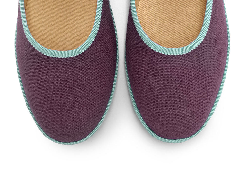 Purple Cotton Mary Jane Friulane with Light Blue Details