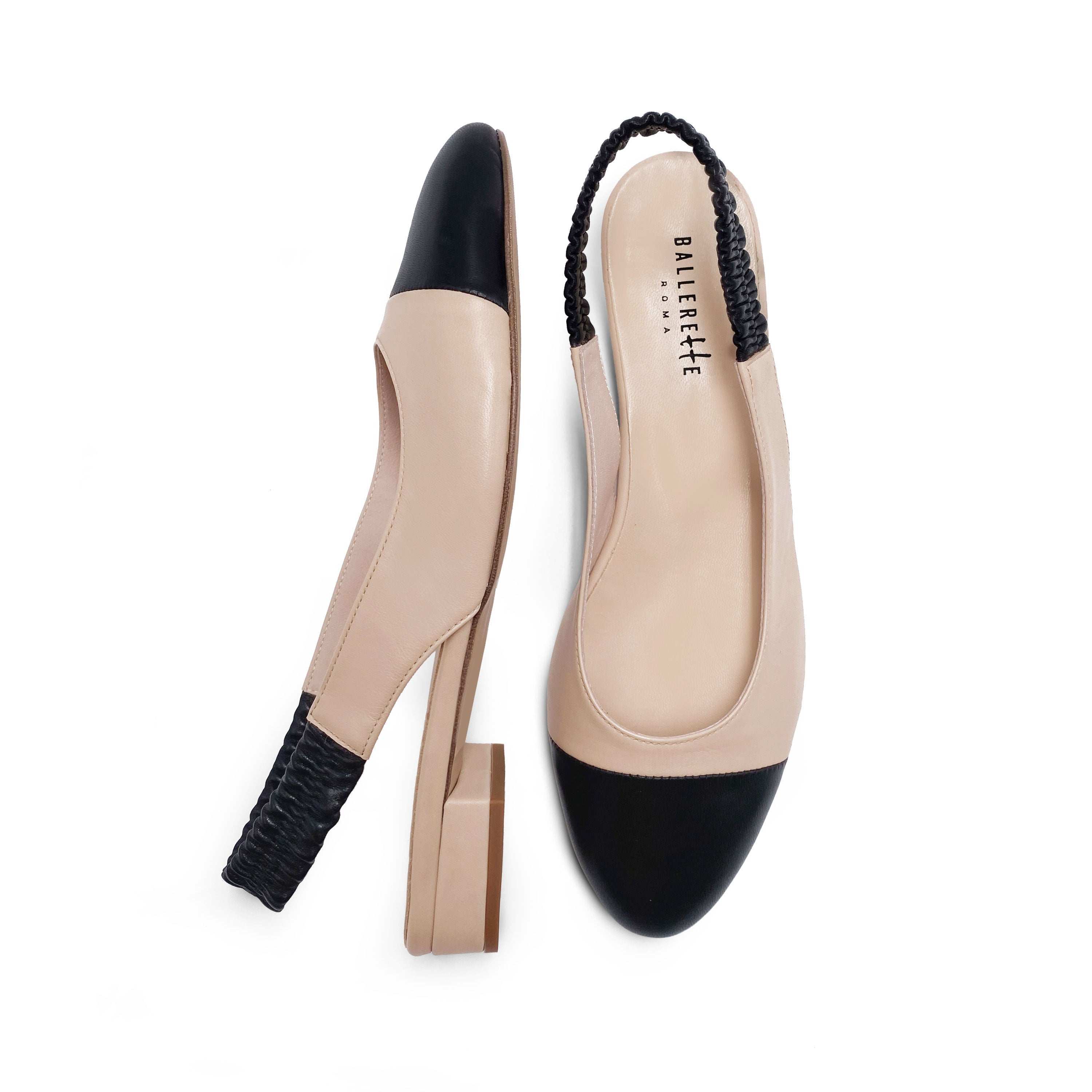 Blush and Black Leather Slingback Ballet Flats
