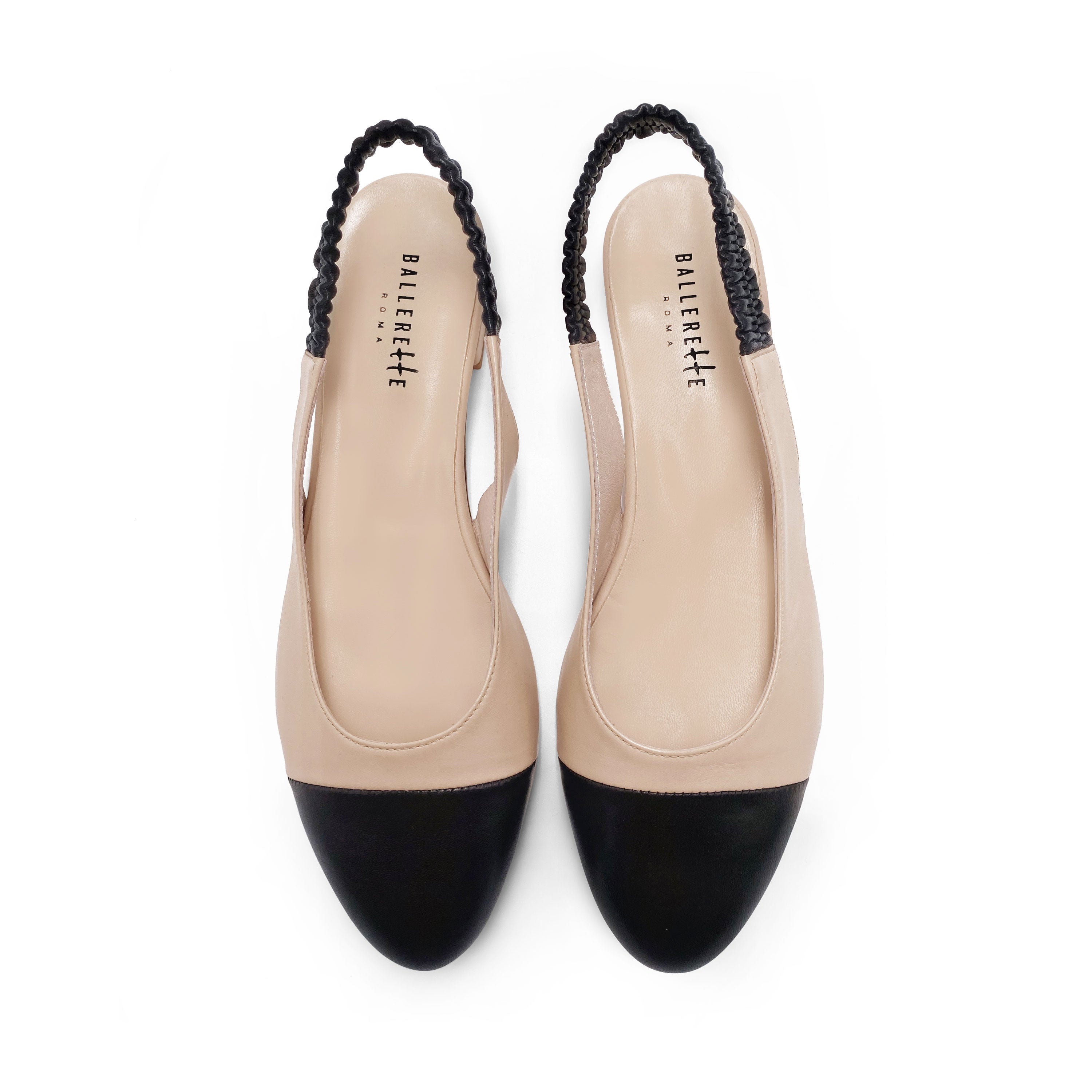 Blush and Black Leather Slingback Ballet Flats