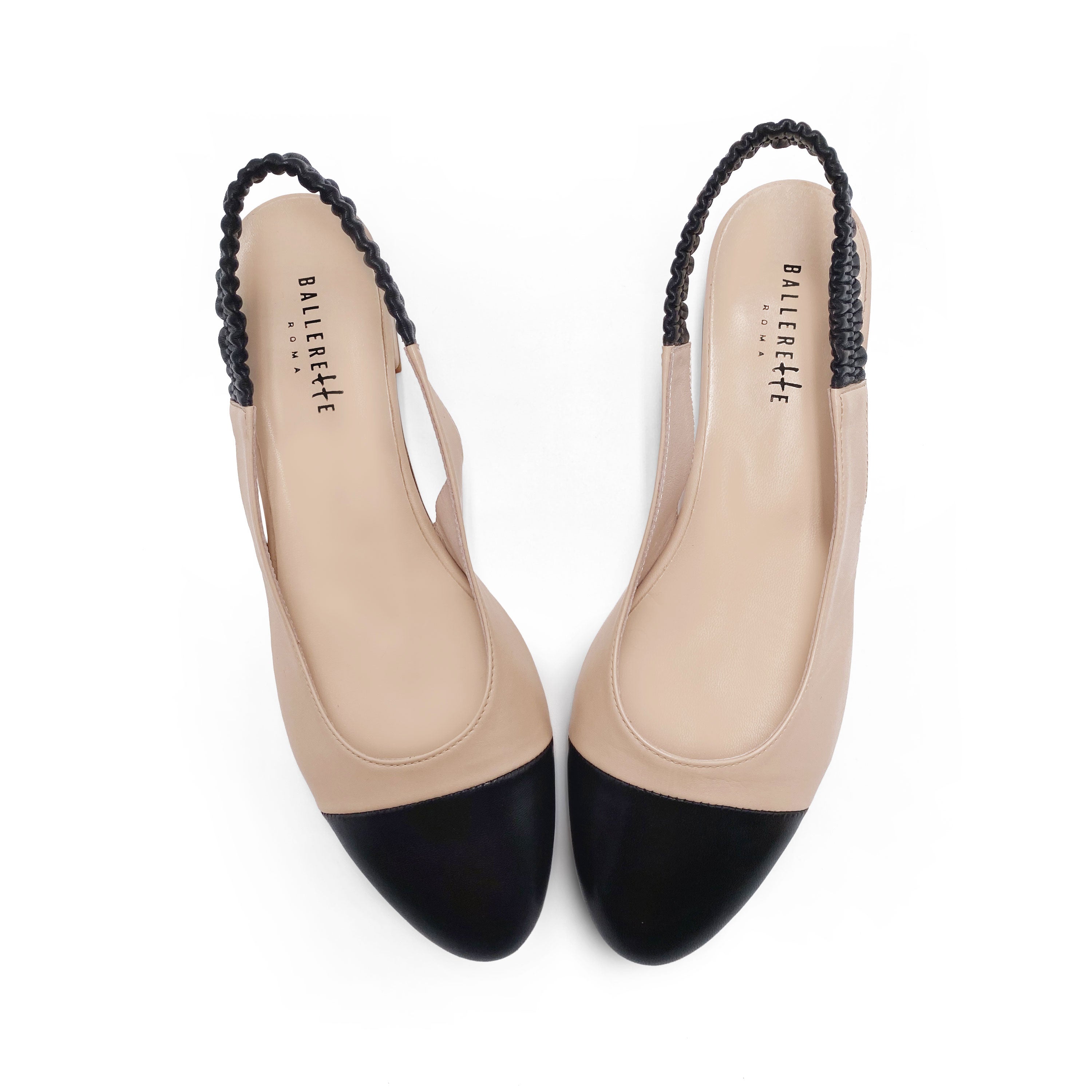 Blush and Black Leather Slingback Ballet Flats