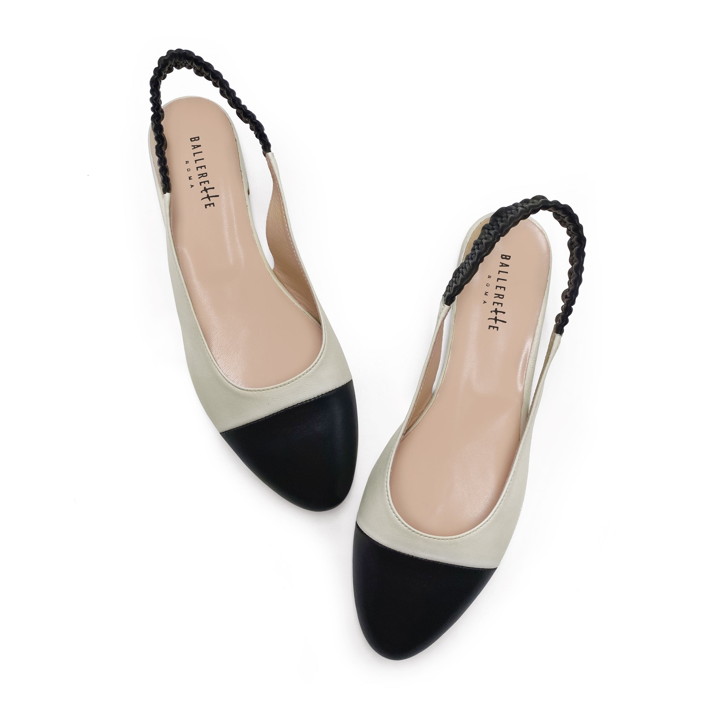 Ballerine slingback in pelle avorio e nere