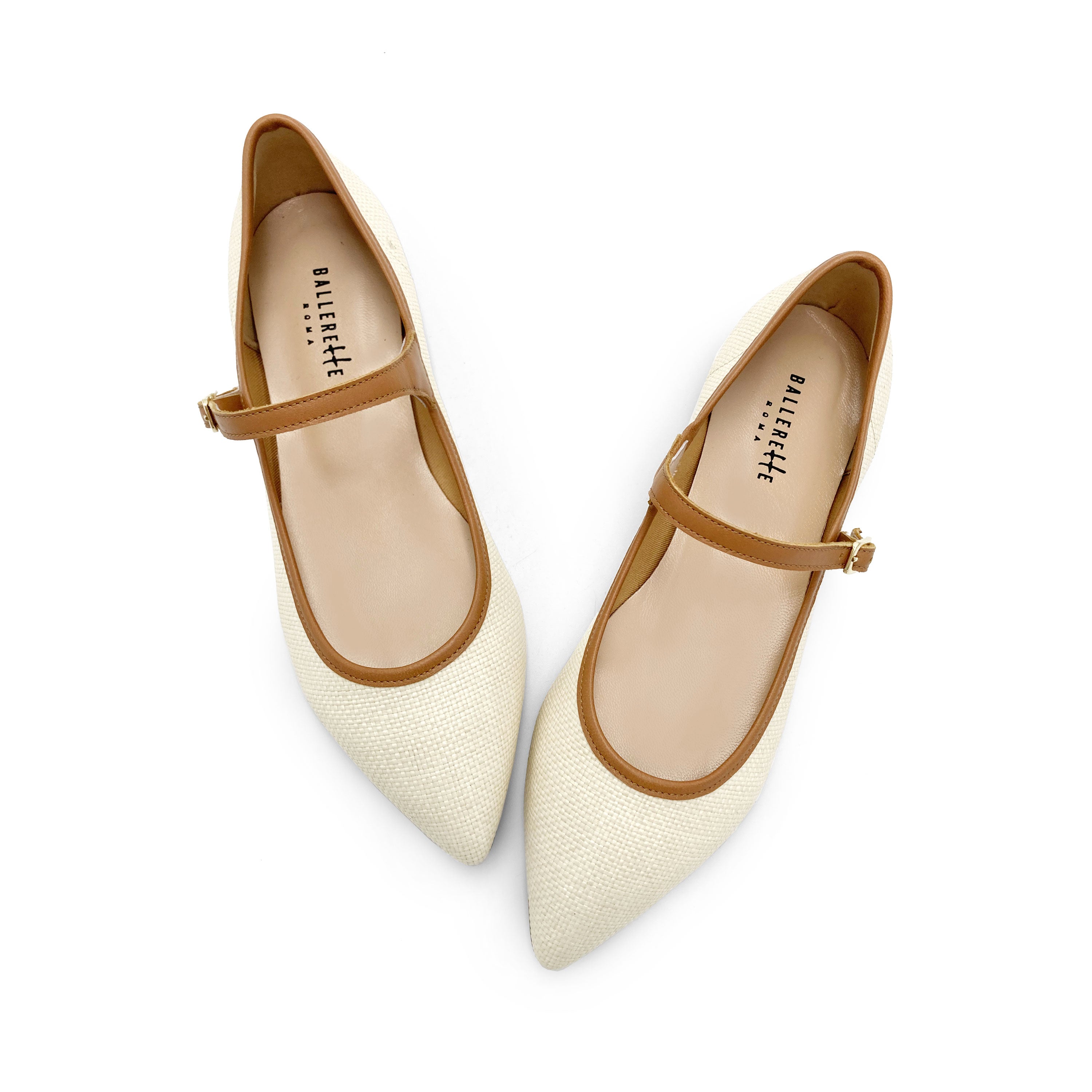 Sommer Mary Jane Ballerinas aus beiger Jutefaser mit Lederriemen