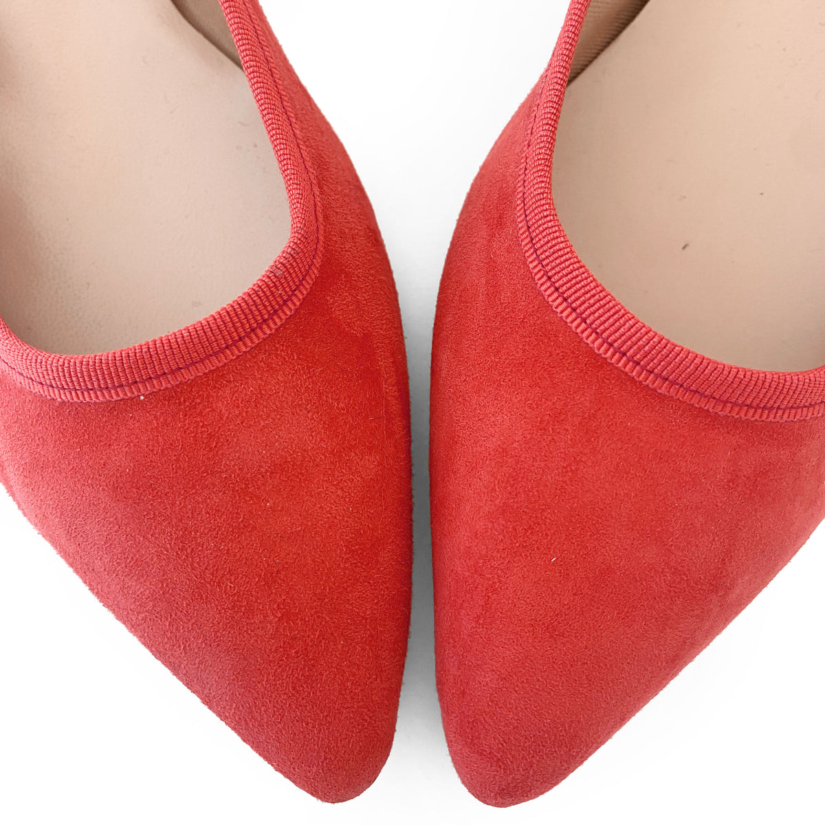 Coral Pink Suede Pointed Ballet Flats