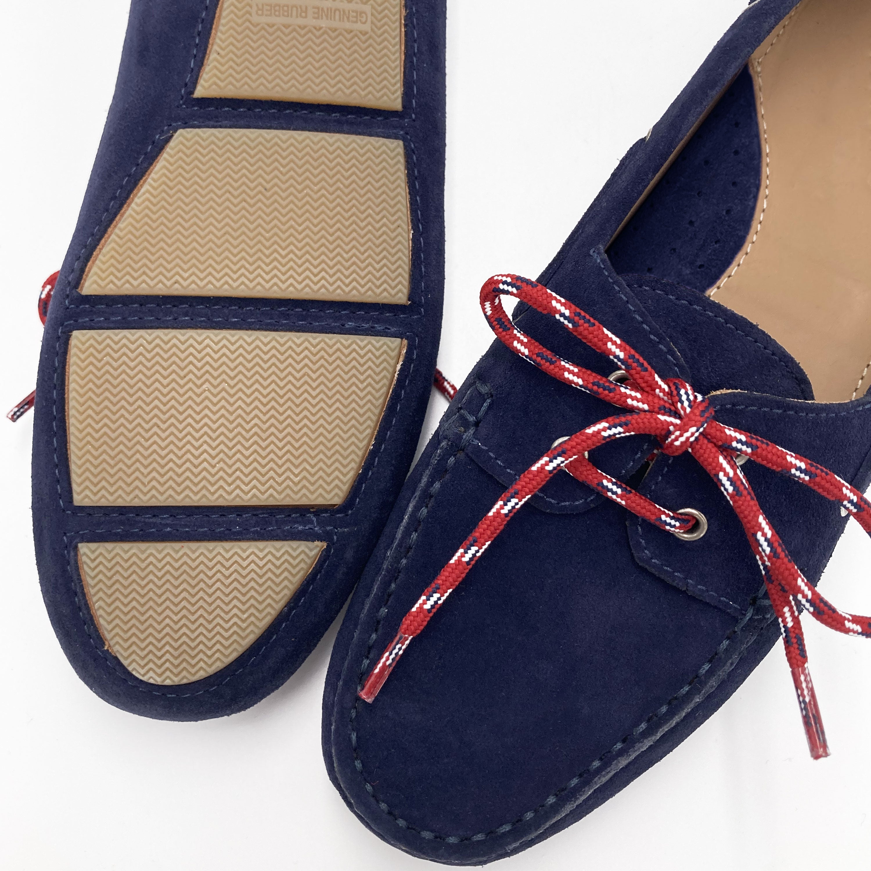 Mocasines náuticos de verano para mujer en ante azul con cordones marineros