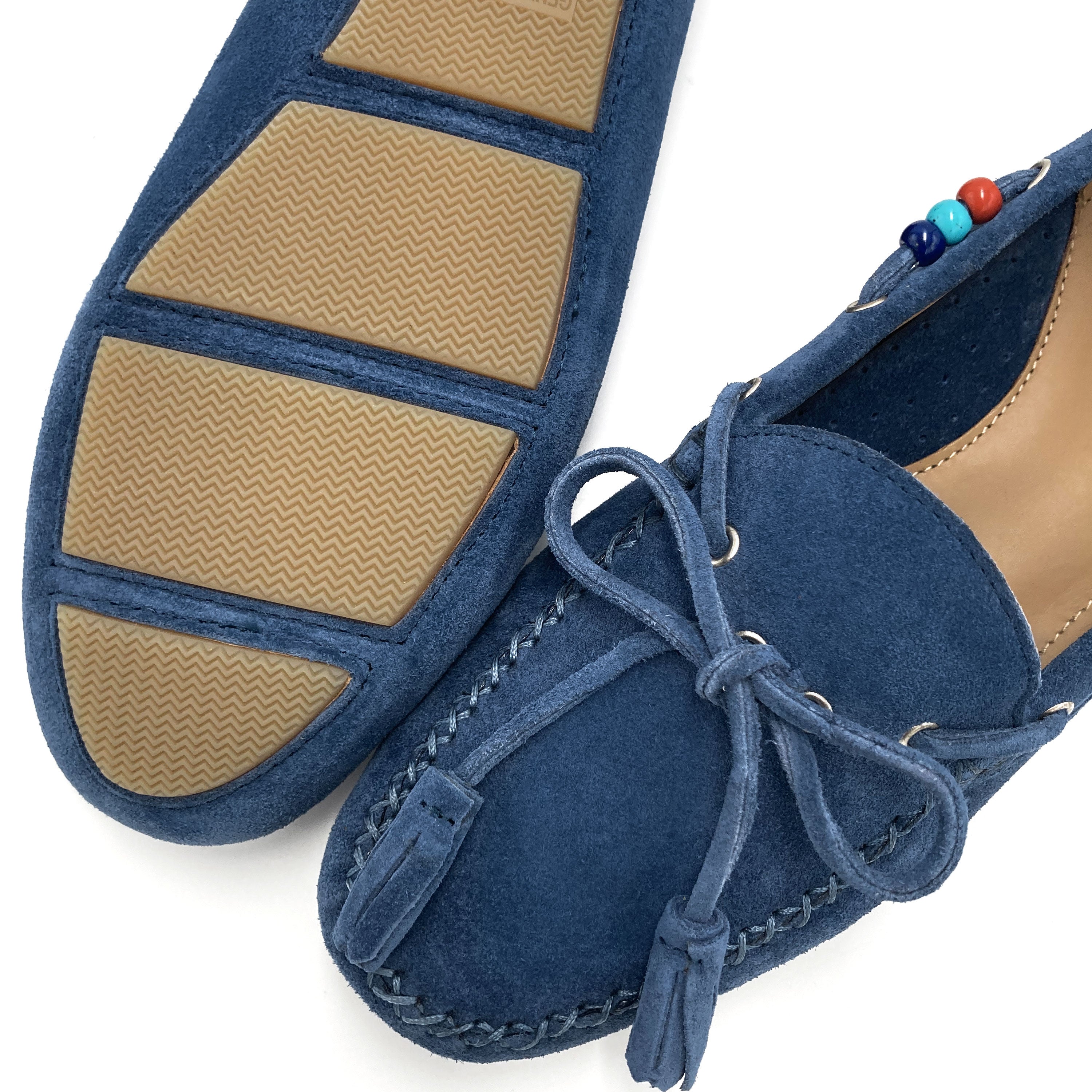 Mocasines de mujer en azul vaquero con cuentas